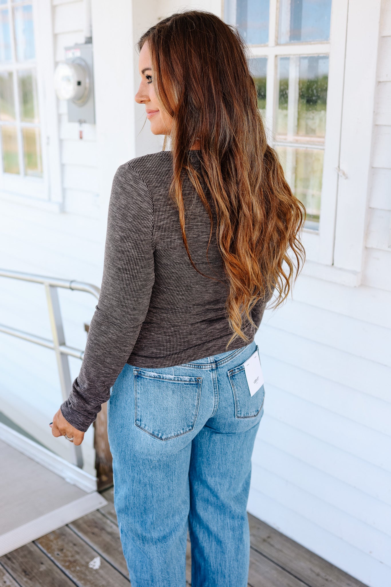Bowie Lace Ribbed Top - Washed Black