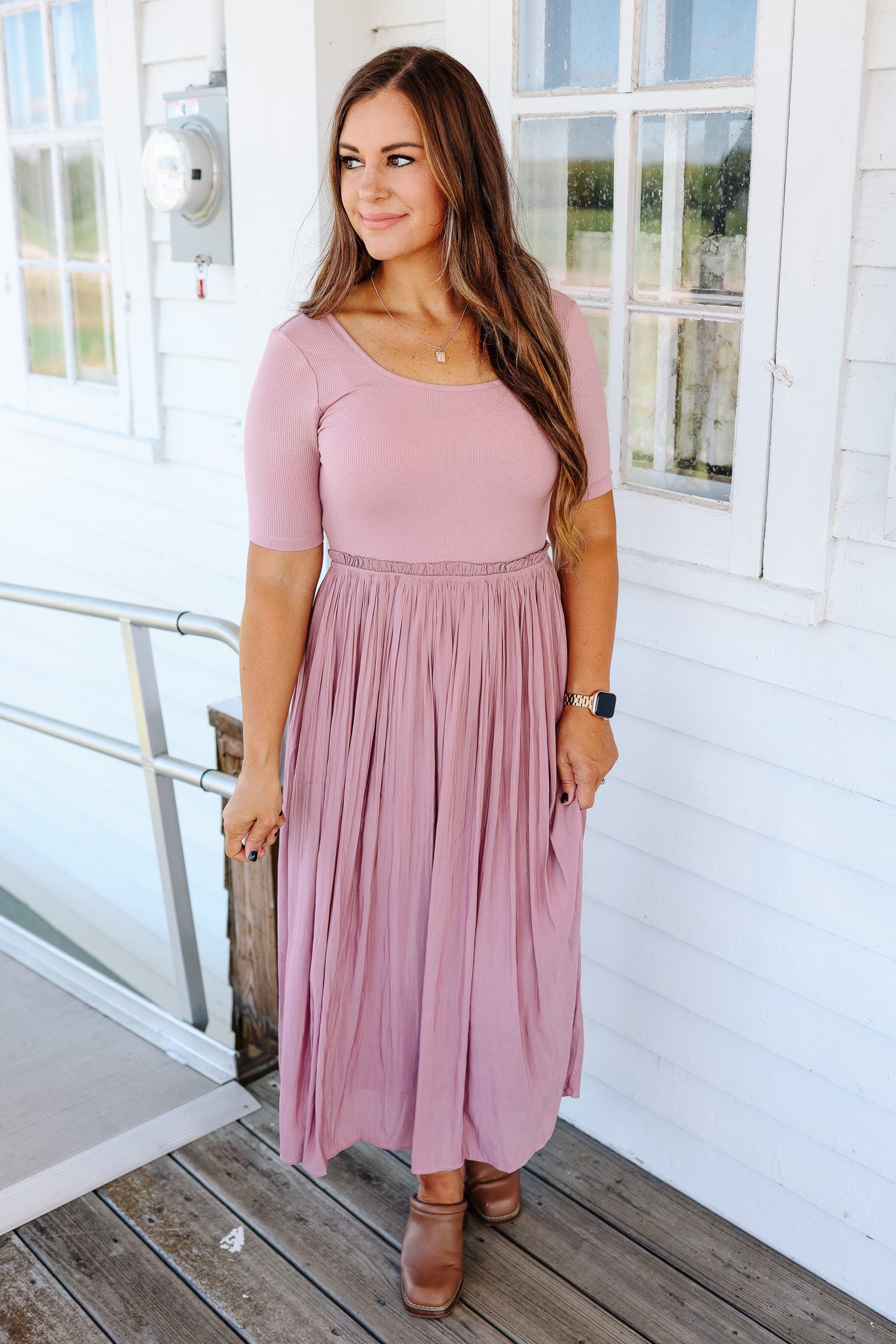 Capri Pleated Dress - Mauve