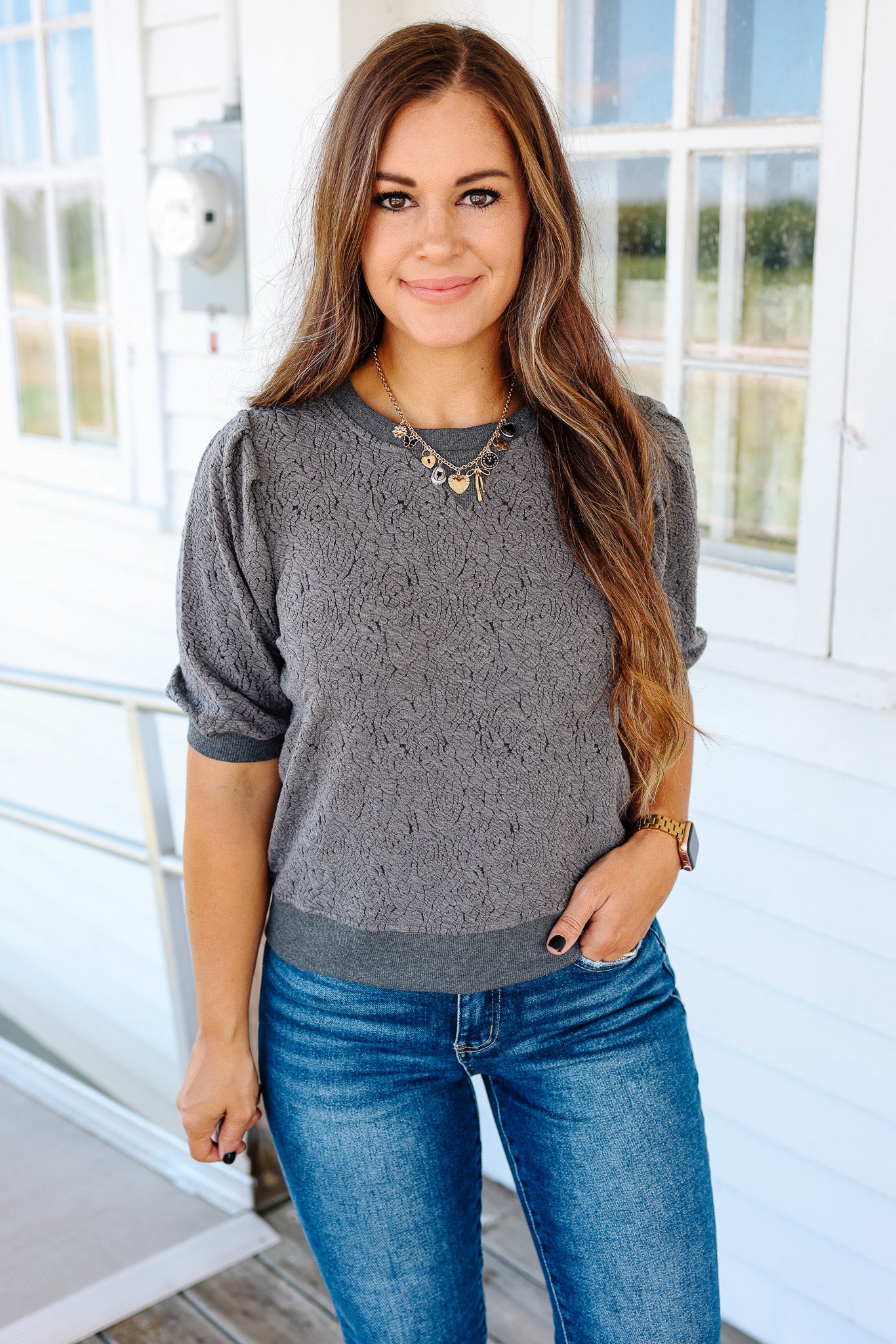 Clara Floral Textured Knit Top