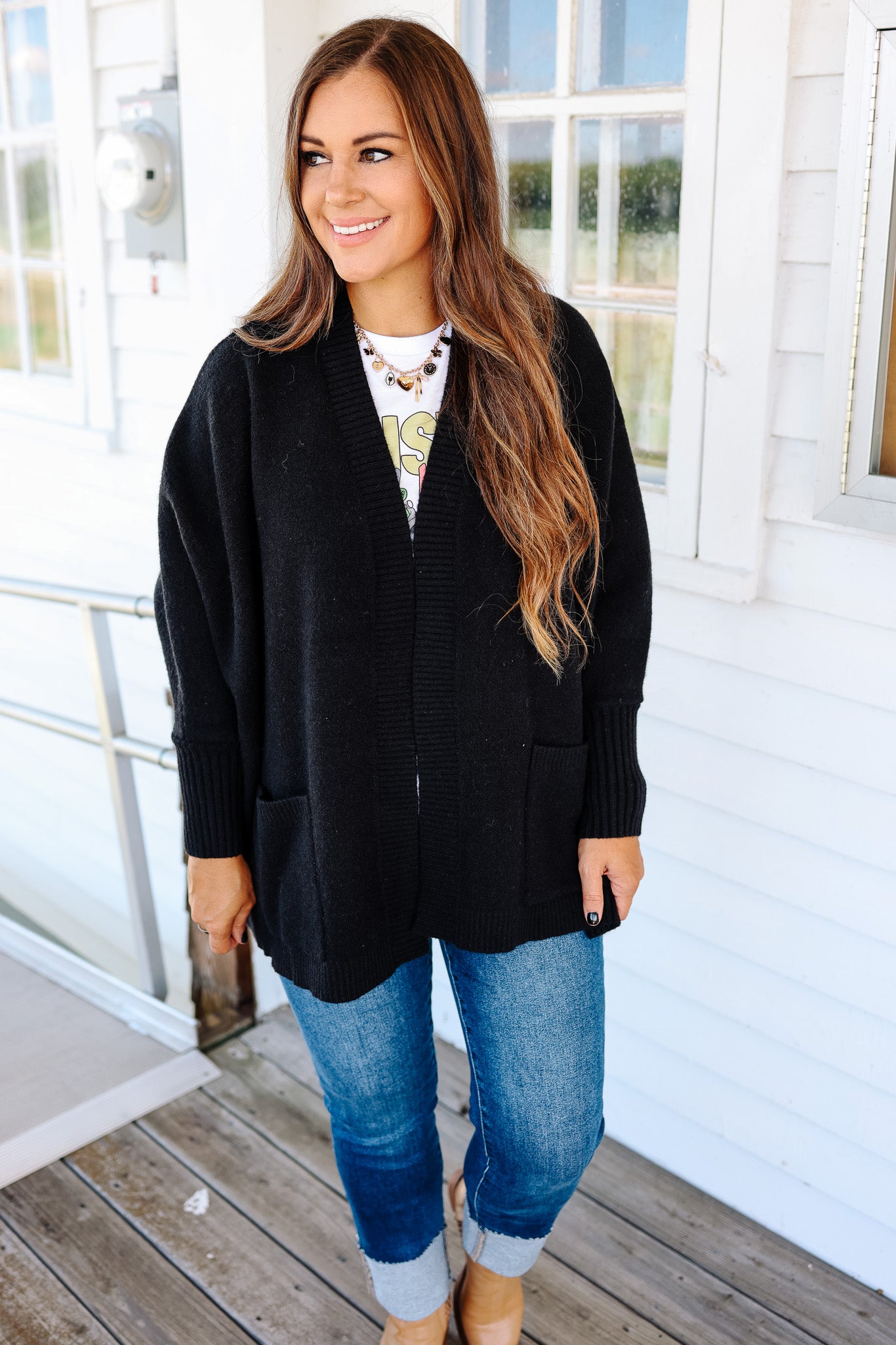 Ozzy Dolman Sleeve Cardigan - Black