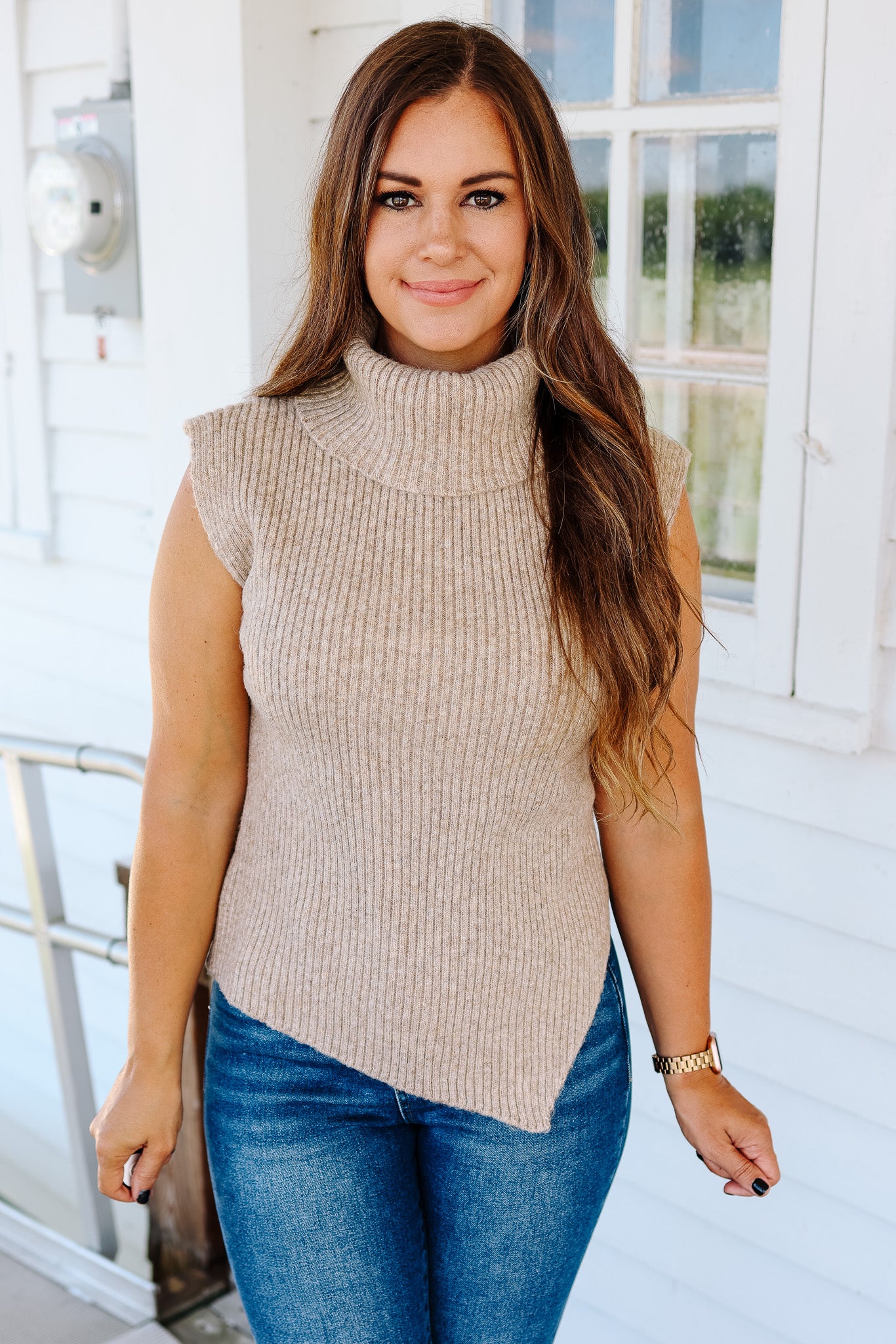 Maia Asymmetrical Sweater Vest - Mocha