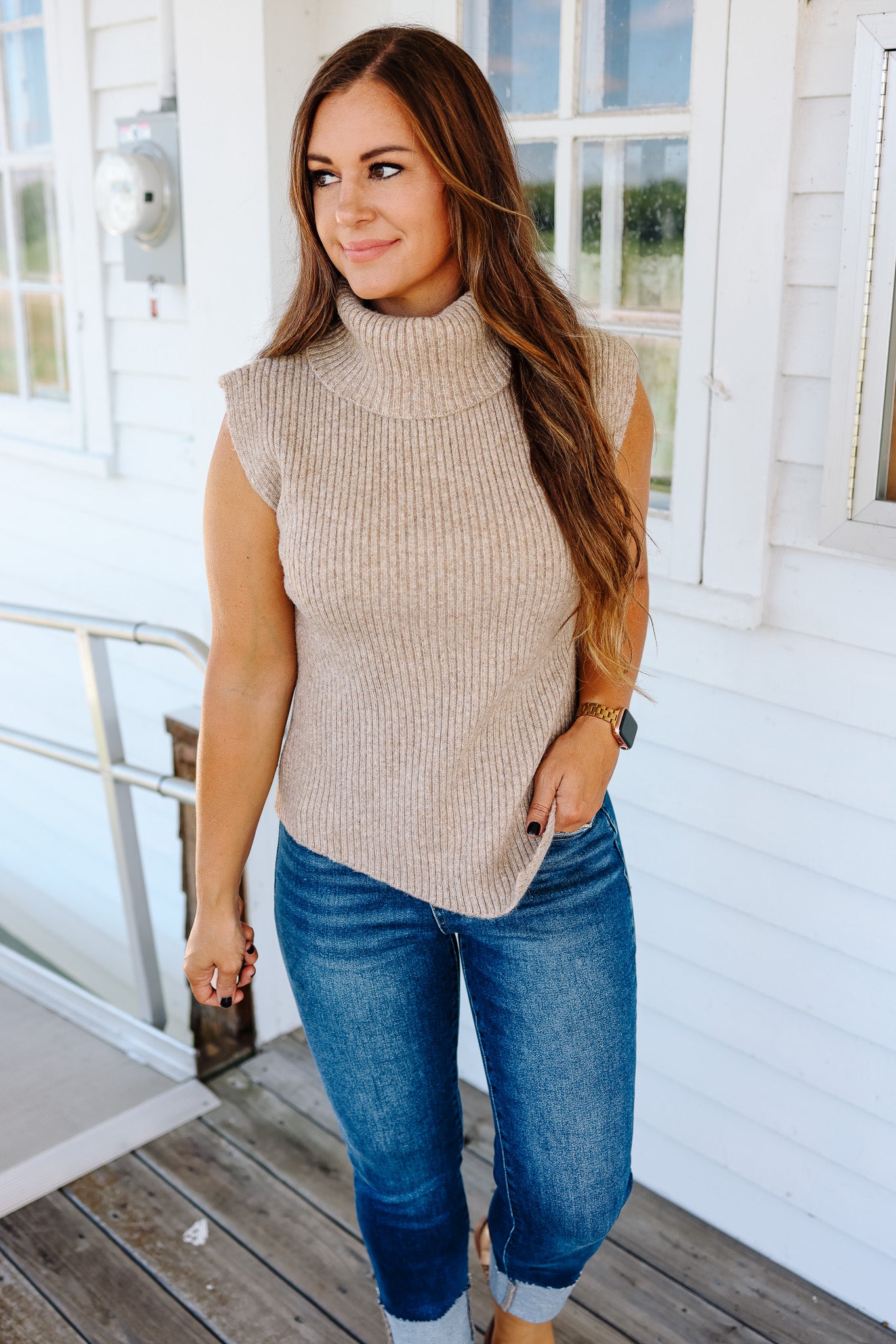 Maia Asymmetrical Sweater Vest - Mocha
