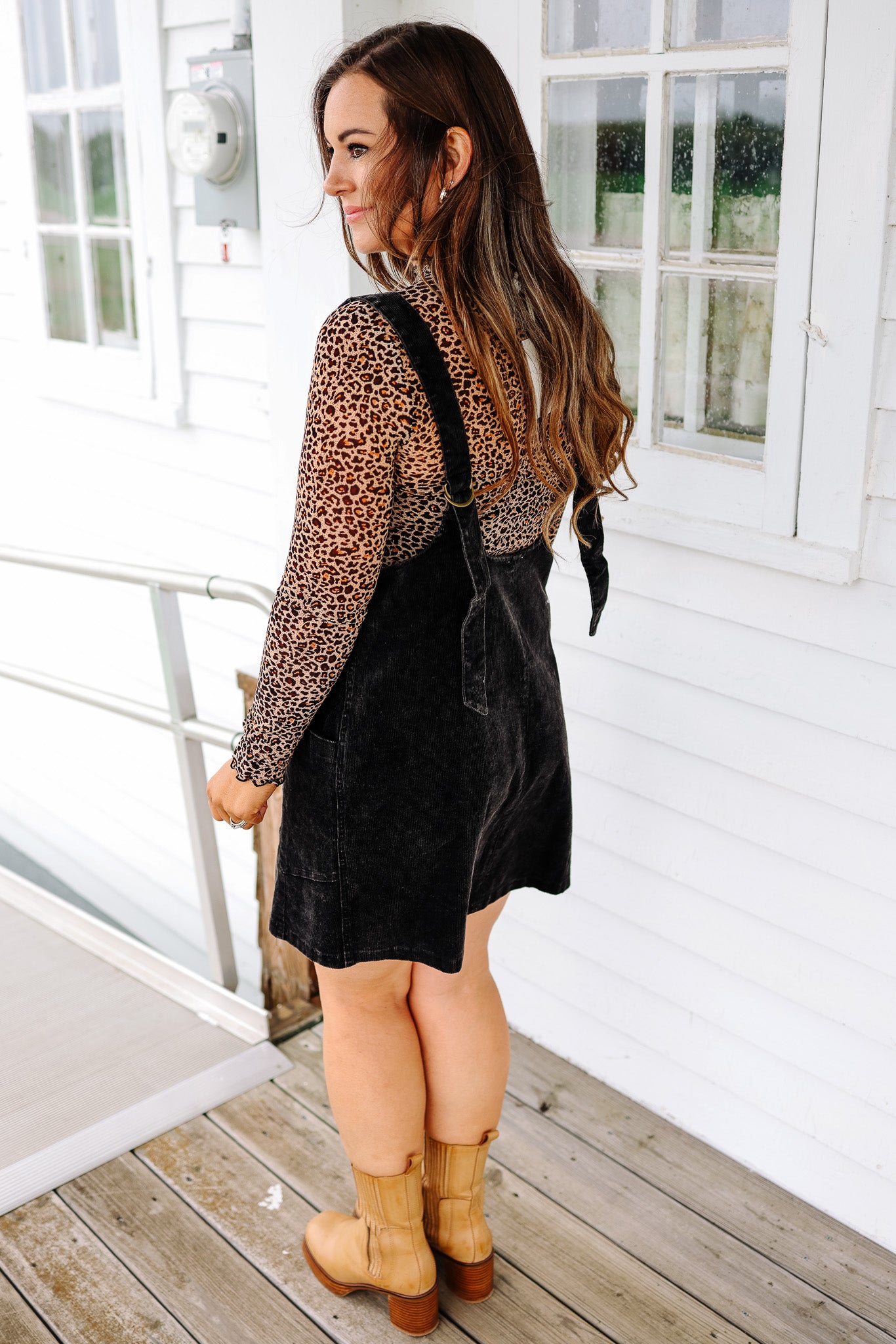 Brynn Corduroy Overall Dress - Black