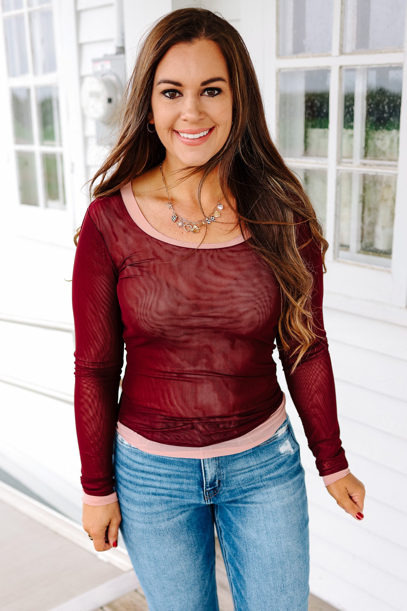 Elisa Double Layer Mesh Top - Eggplant/Pink