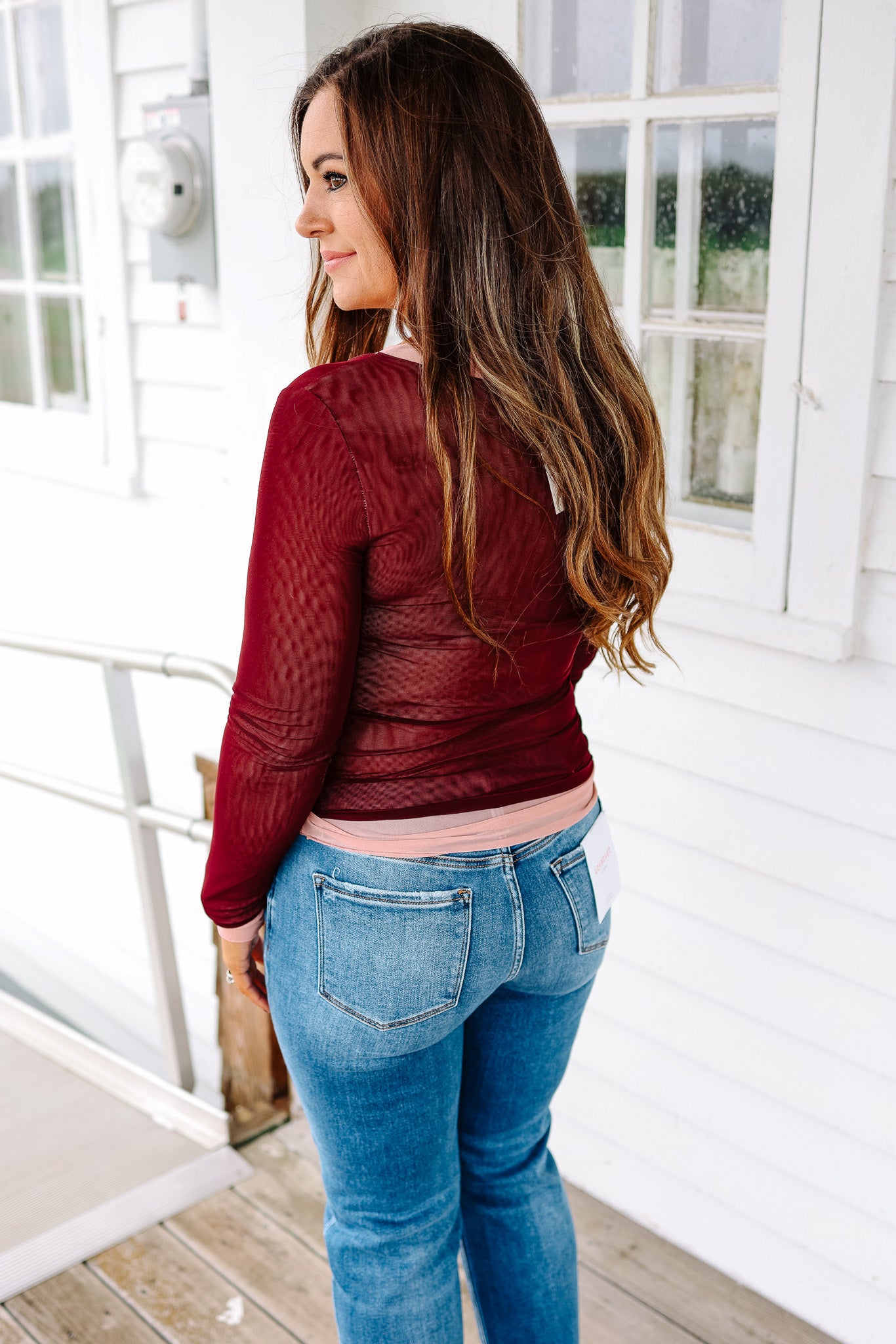 Elisa Double Layer Mesh Top - Eggplant/Pink