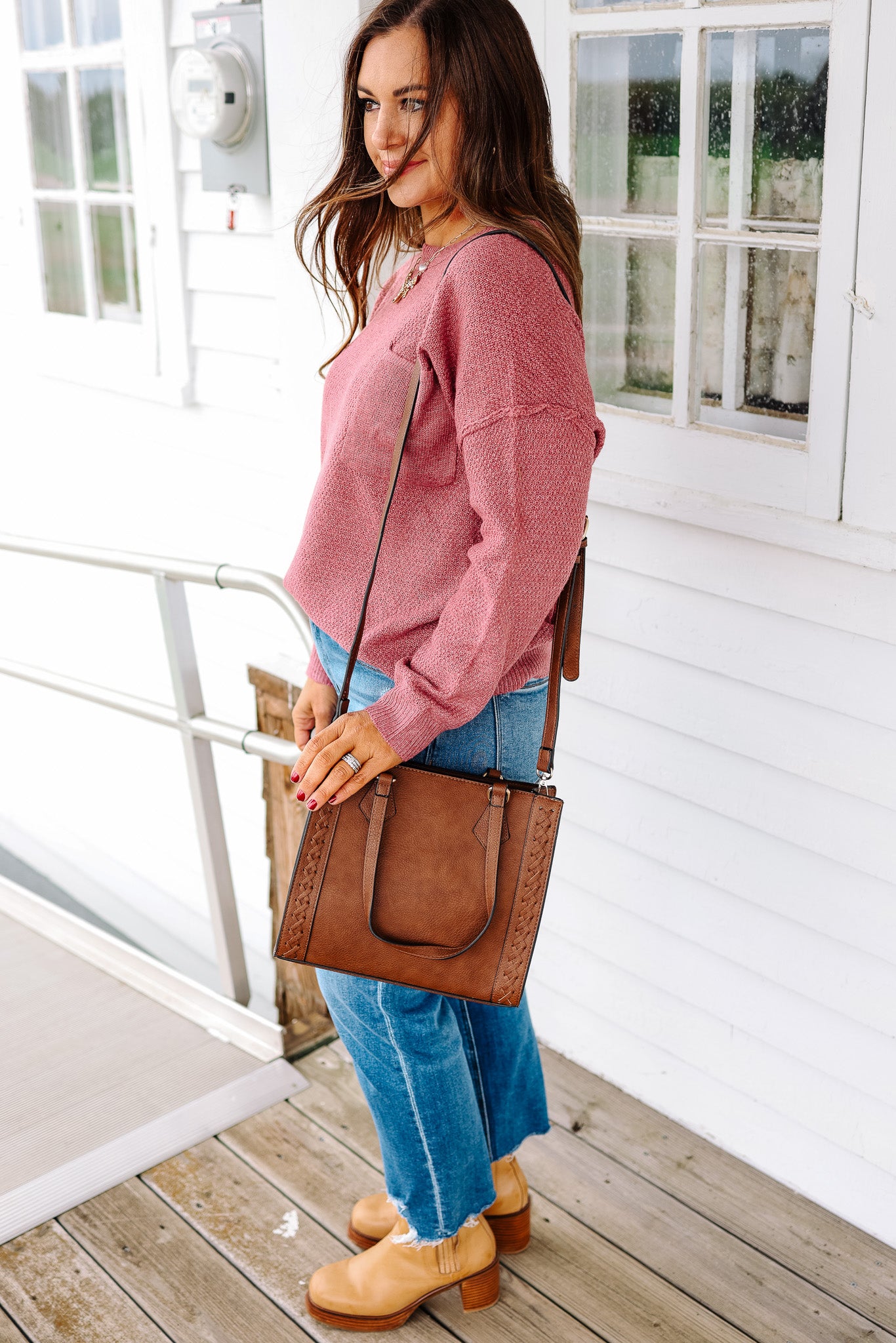 Betsy Braided Crossbody/Satchel - Brown