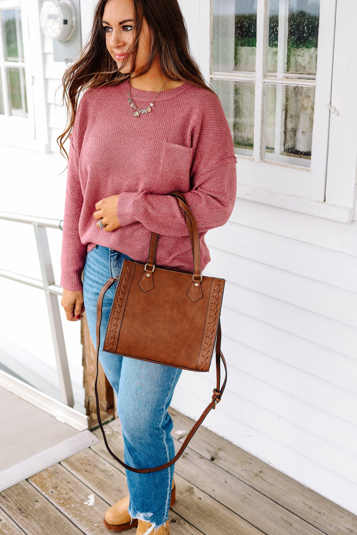 Betsy Braided Crossbody/Satchel - Brown