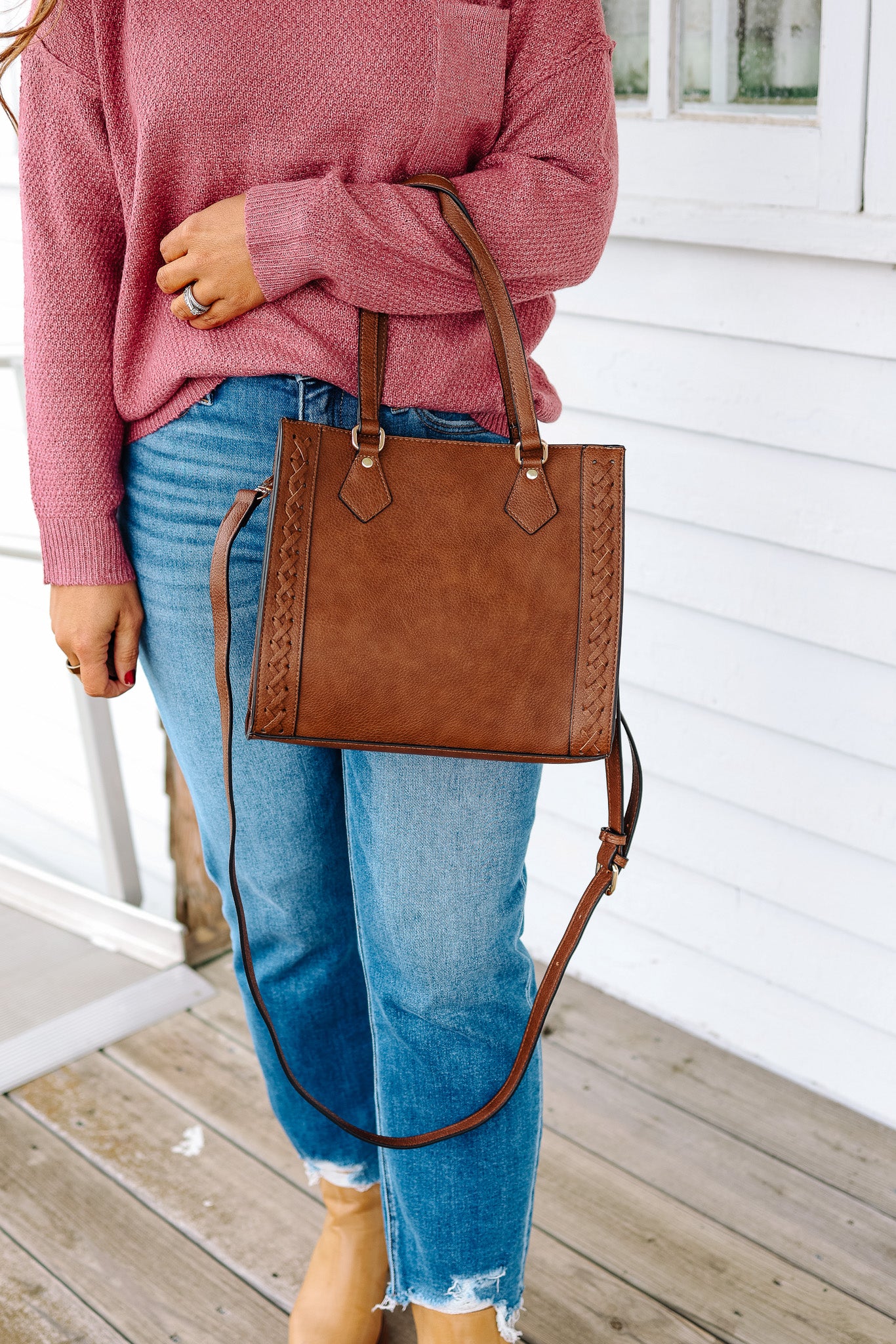 Betsy Braided Crossbody/Satchel - Brown