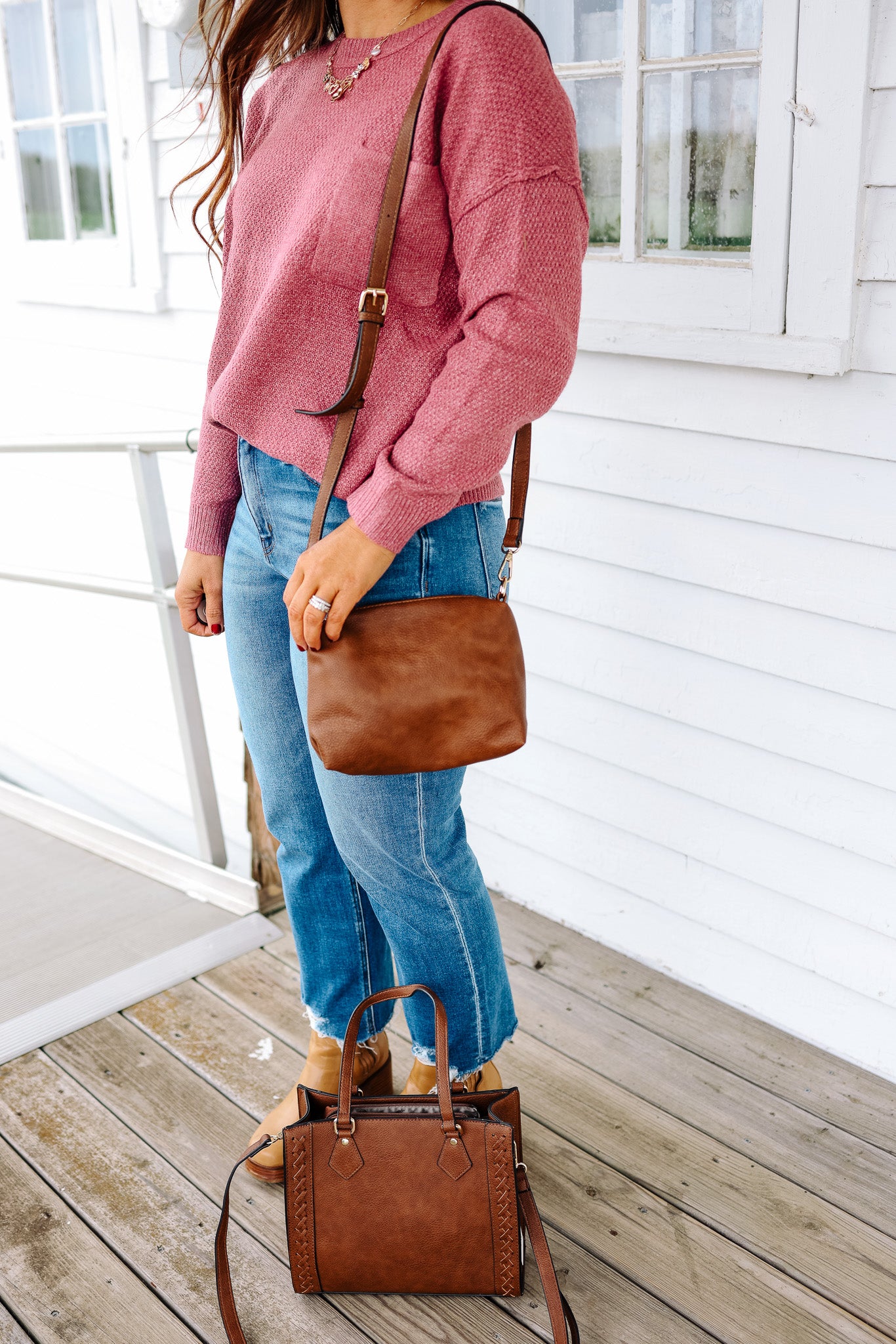 Betsy Braided Crossbody/Satchel - Brown