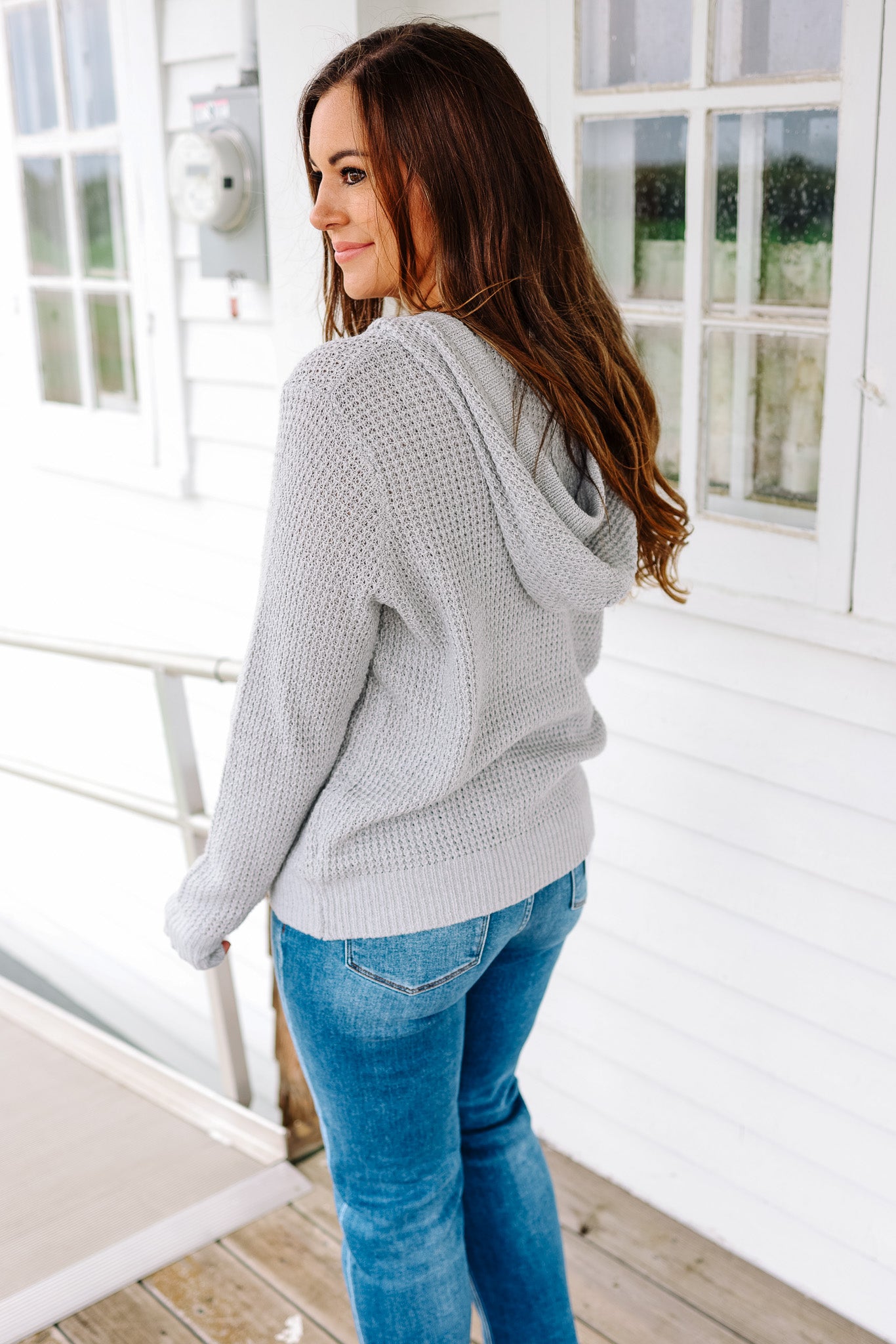 Devyn Waffle Knit Hoodie - Heather Grey