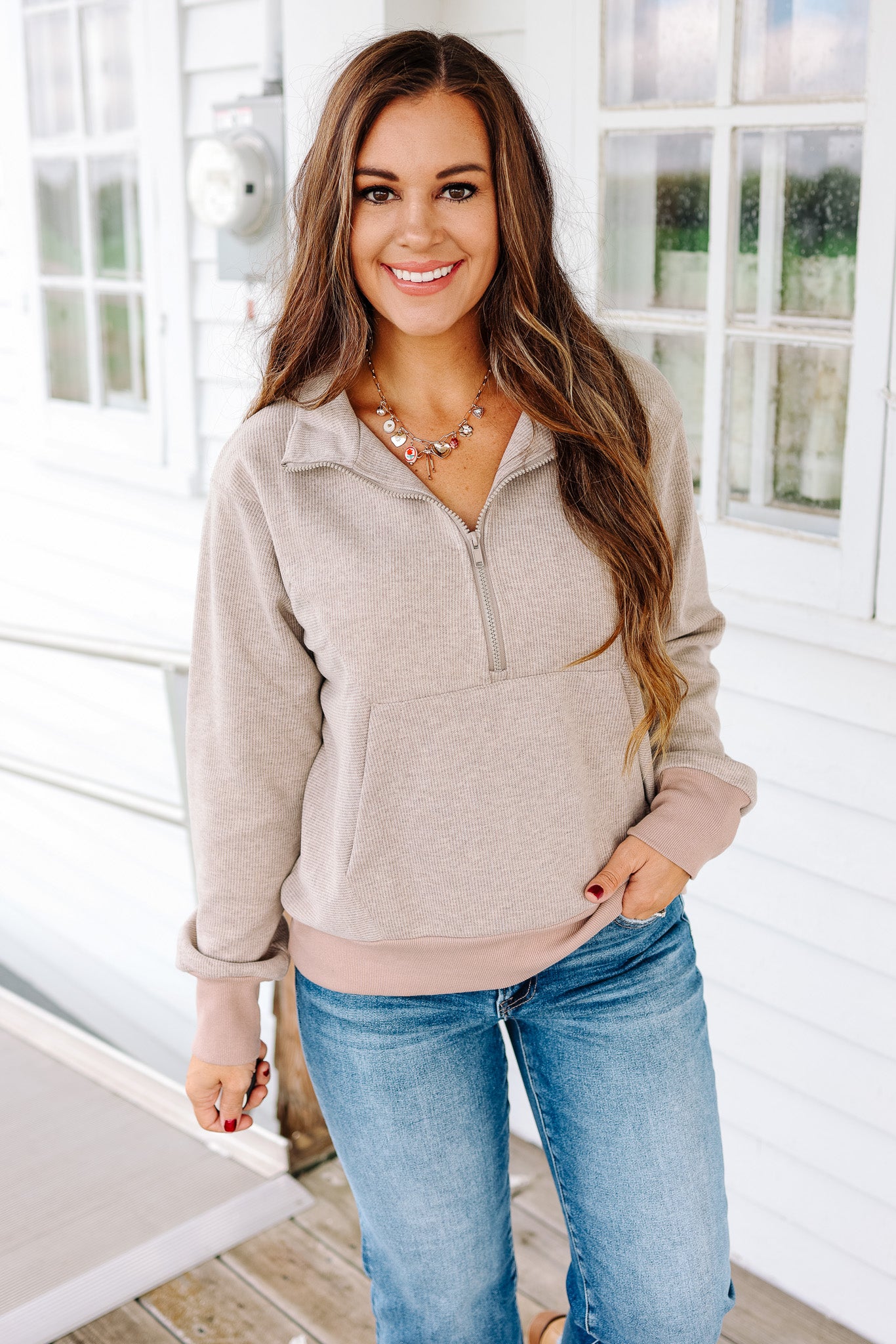 Calla Half Zip Wool Top - Brown