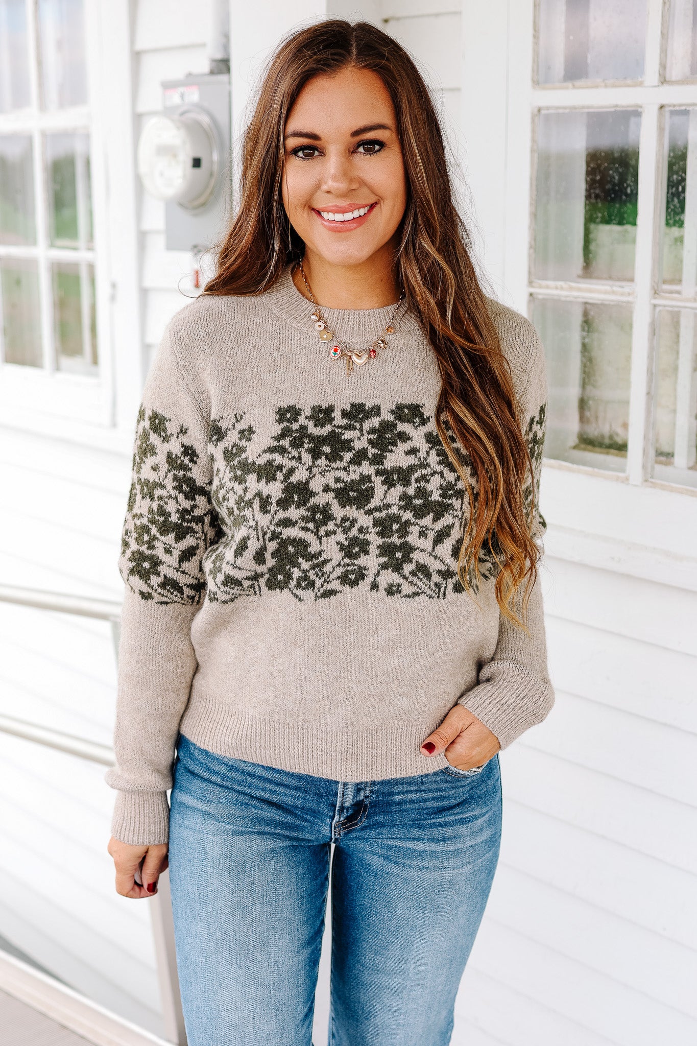 Willa Floral Accent Mid-Stripe Sweater