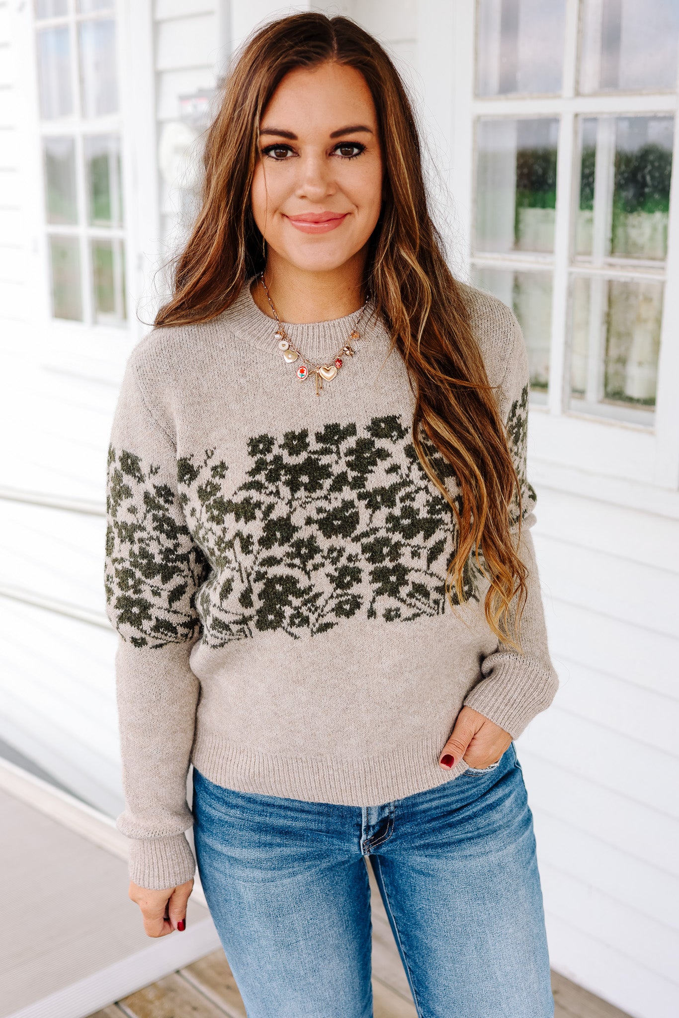 Willa Floral Accent Mid-Stripe Sweater