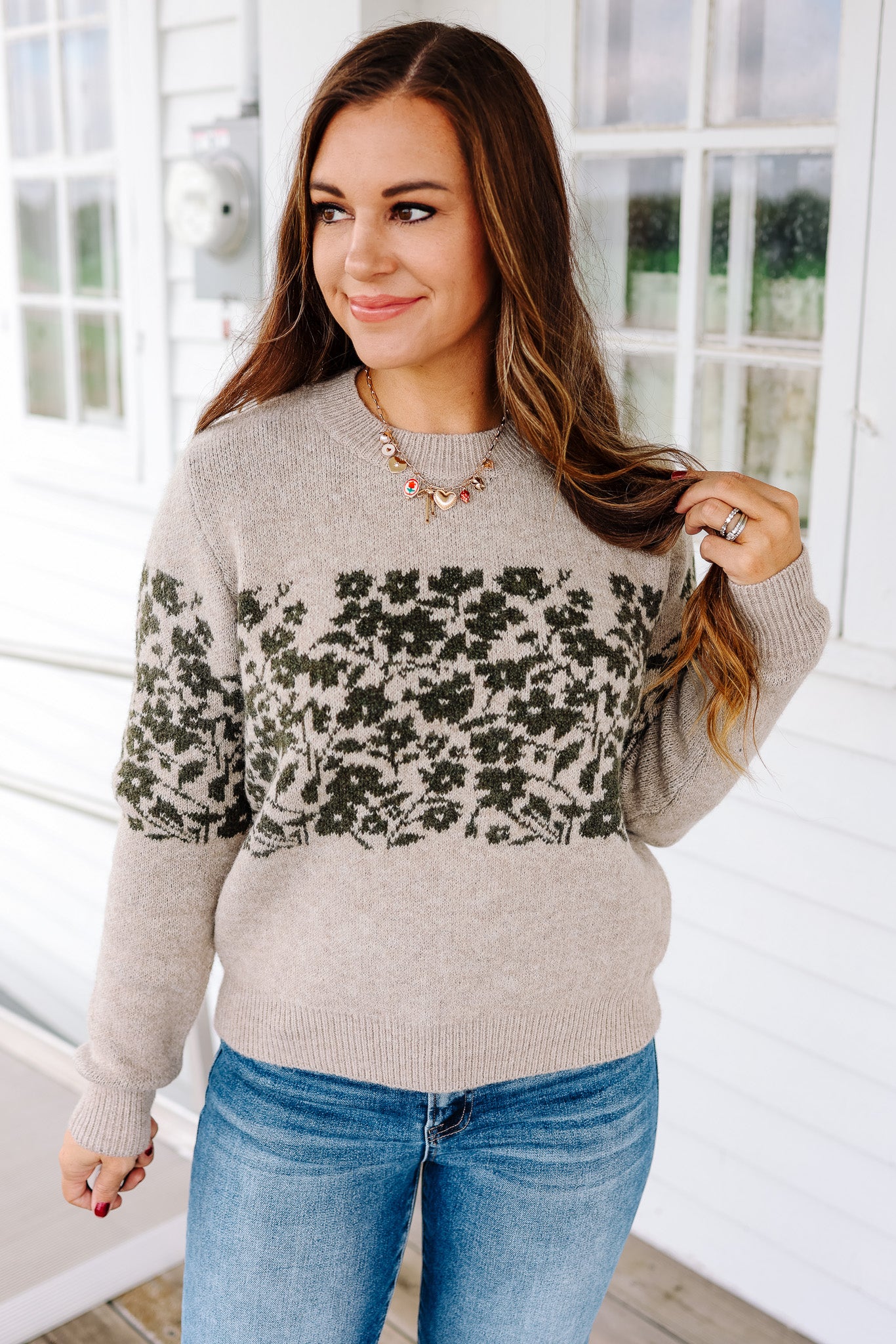 Willa Floral Accent Mid-Stripe Sweater
