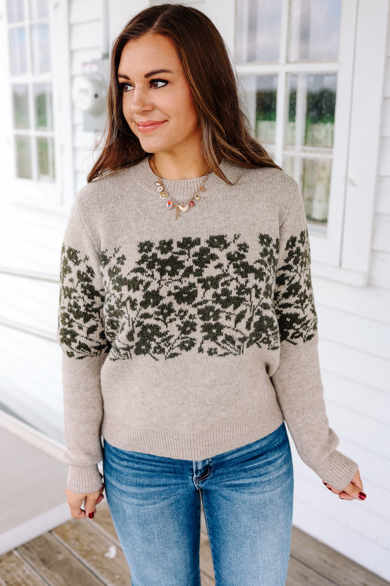 Willa Floral Accent Mid-Stripe Sweater