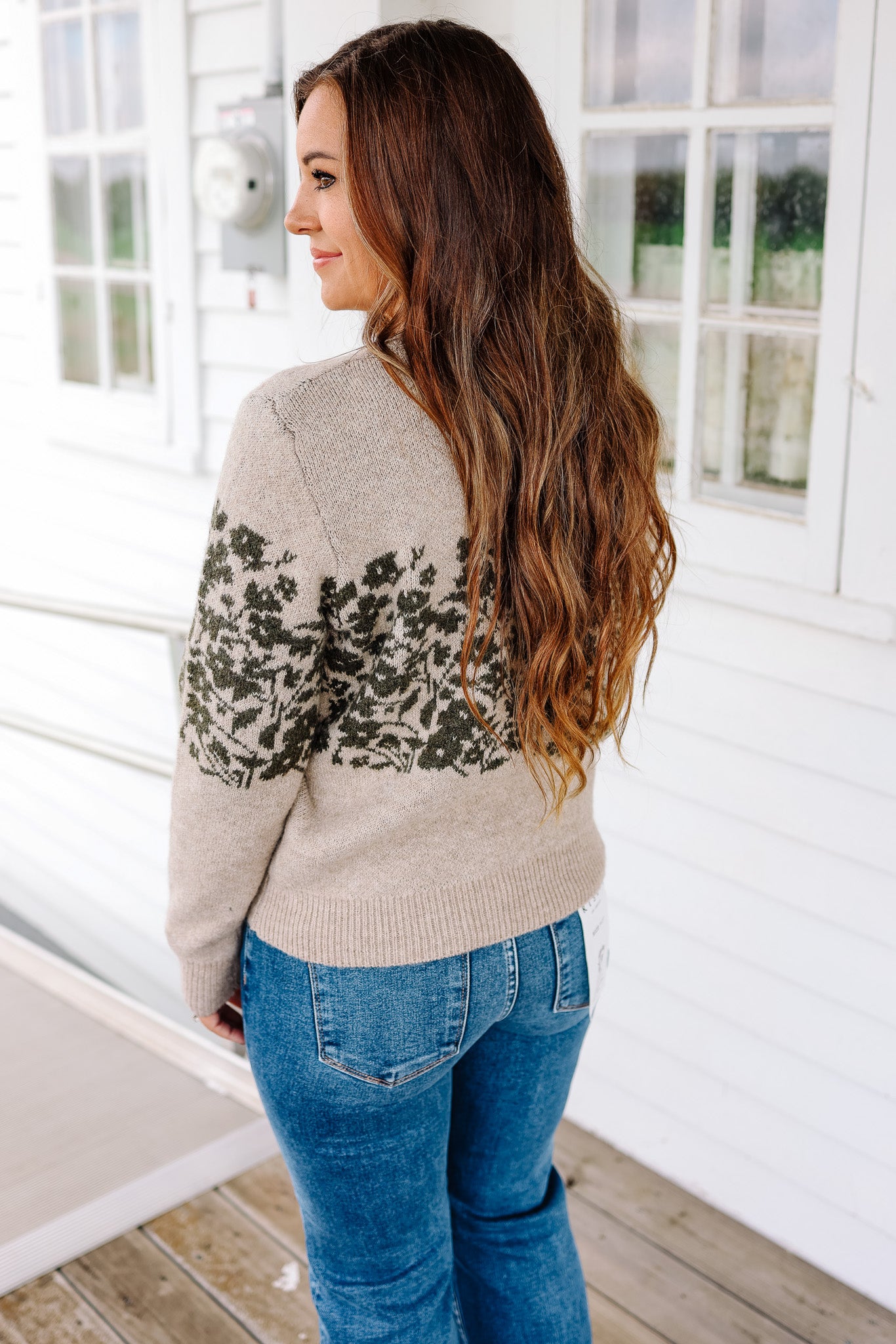 Willa Floral Accent Mid-Stripe Sweater