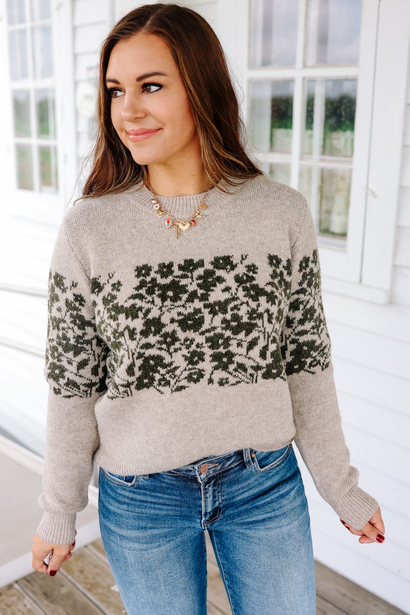Willa Floral Accent Mid-Stripe Sweater
