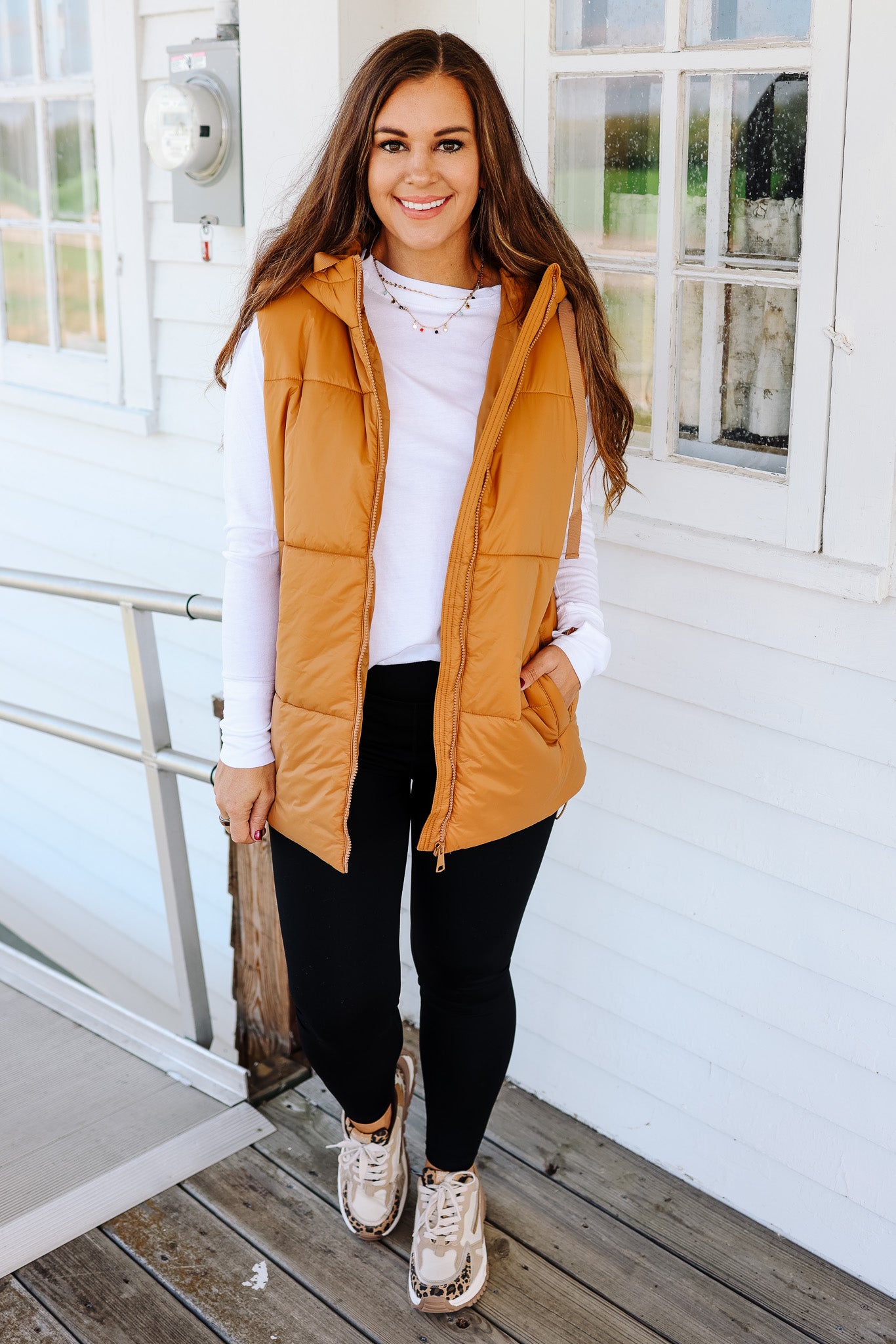 Betrix Longline Padded Vest - Camel