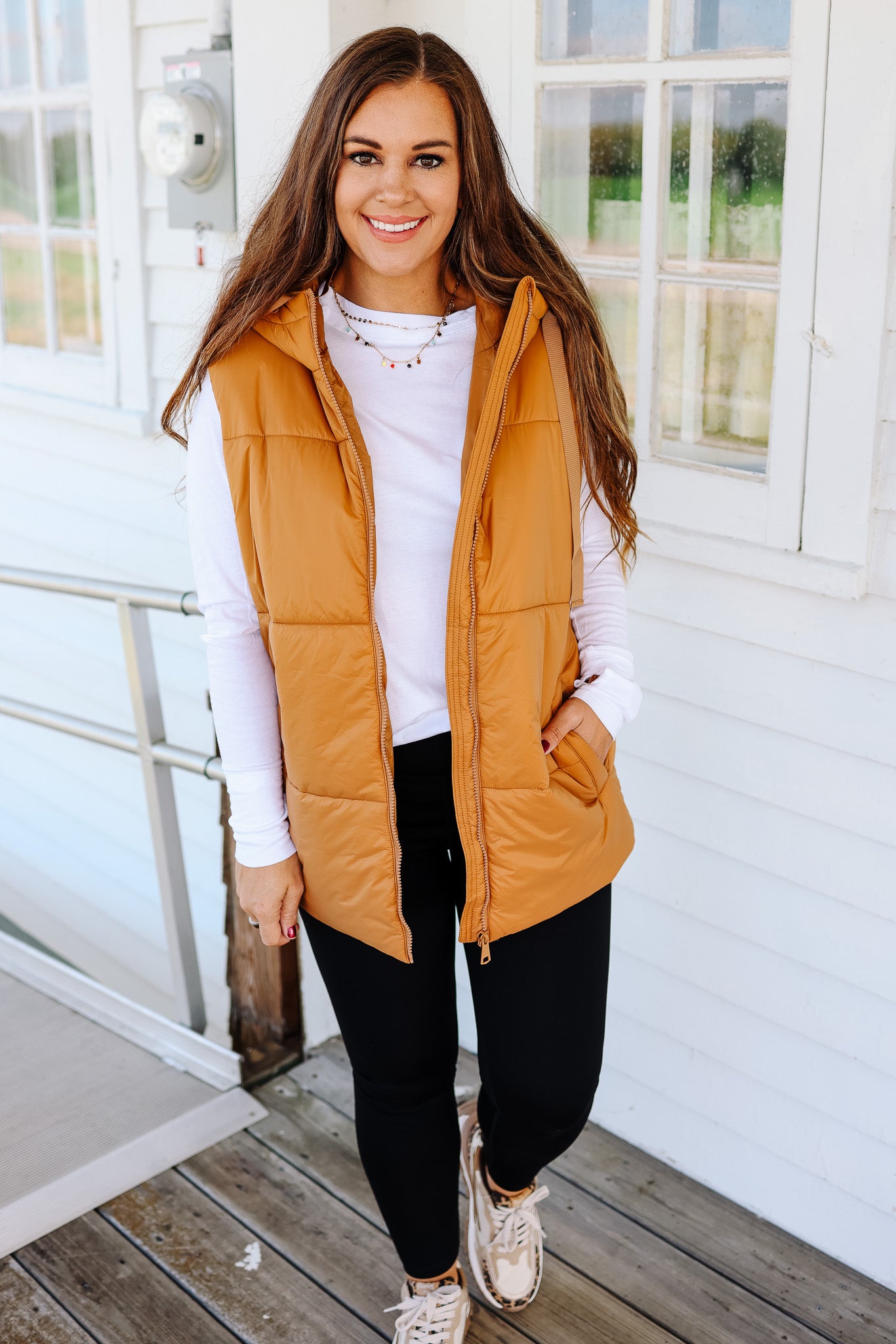 Betrix Longline Padded Vest - Camel