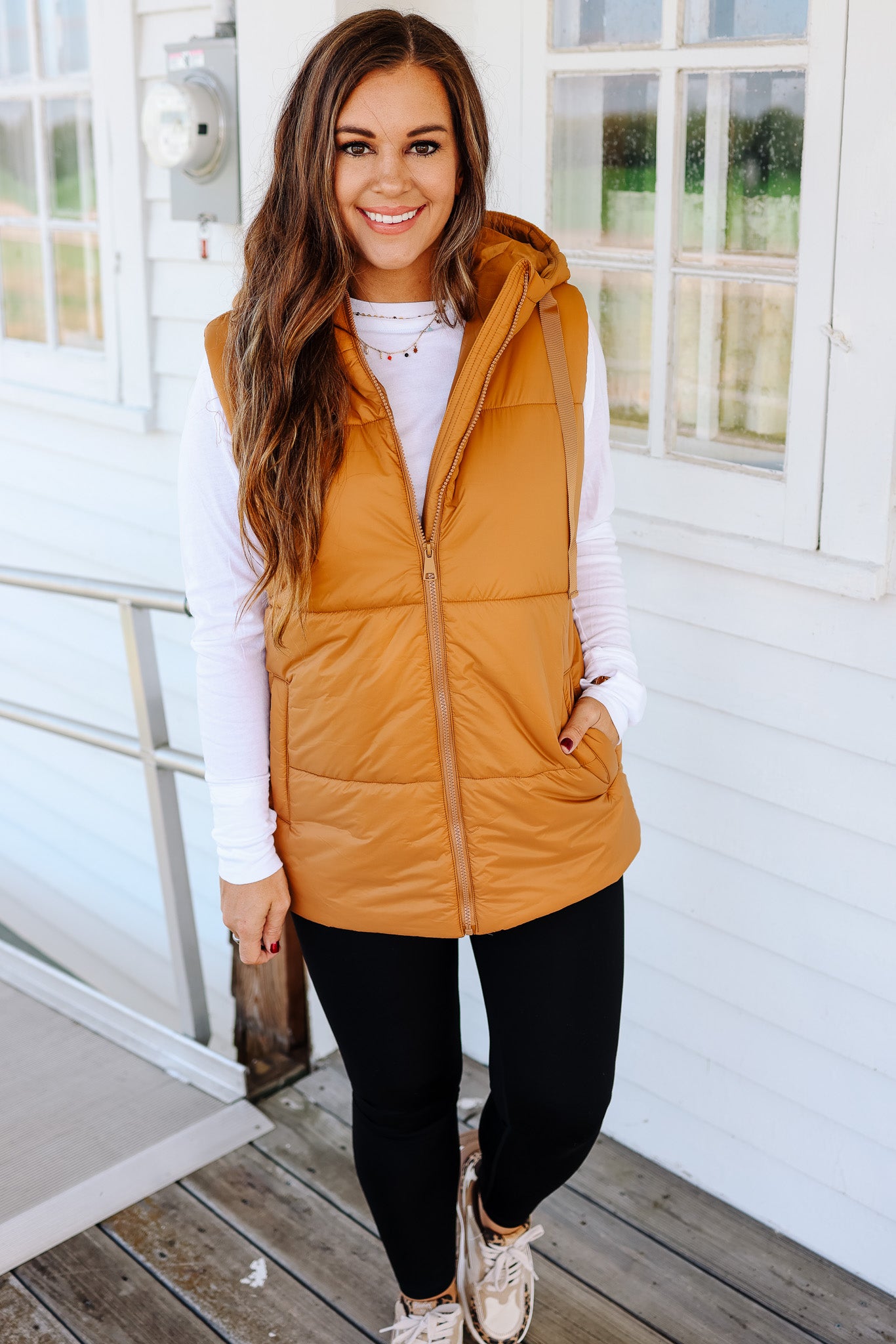 Betrix Longline Padded Vest - Camel