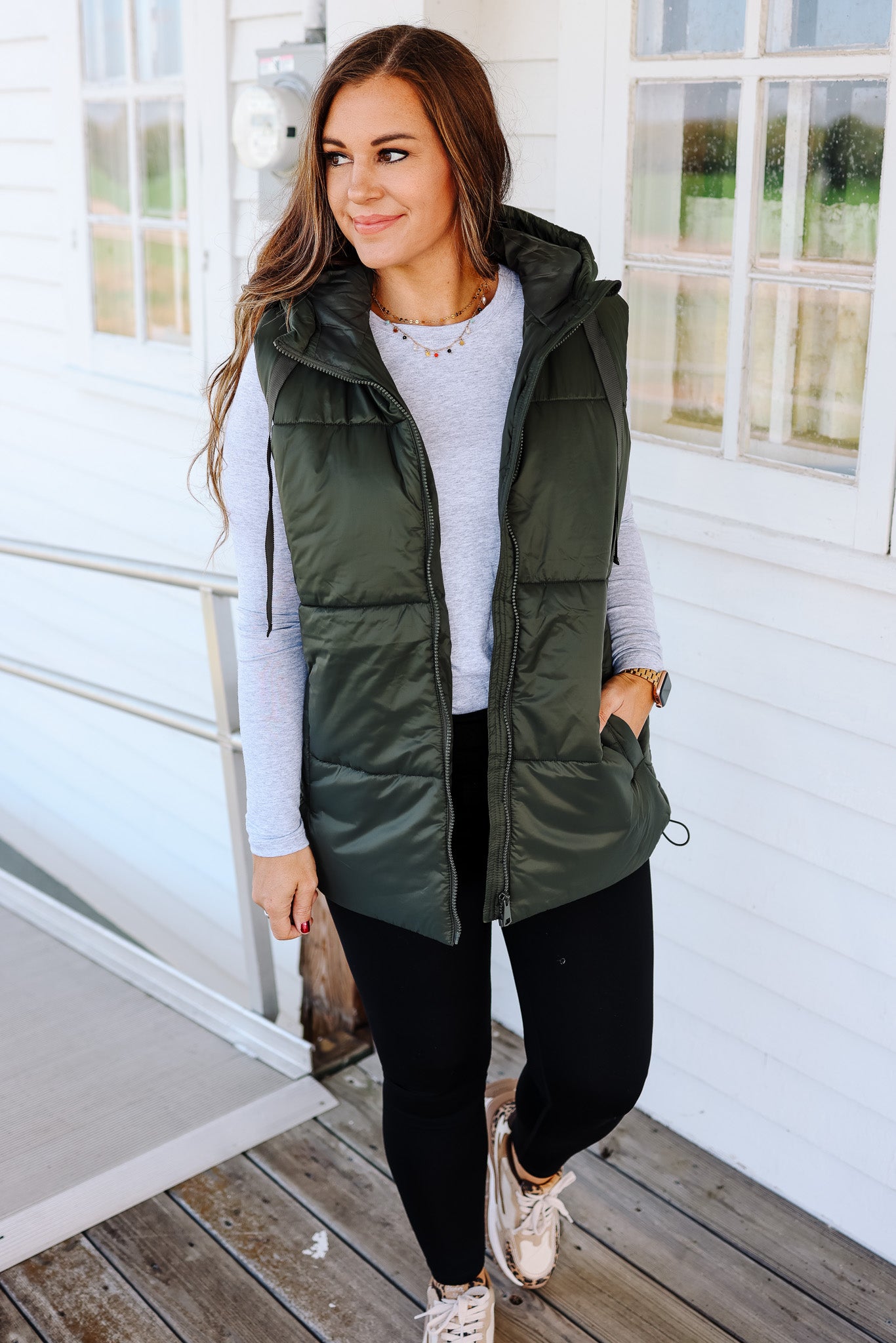 Betrix Longline Padded Vest - Olive