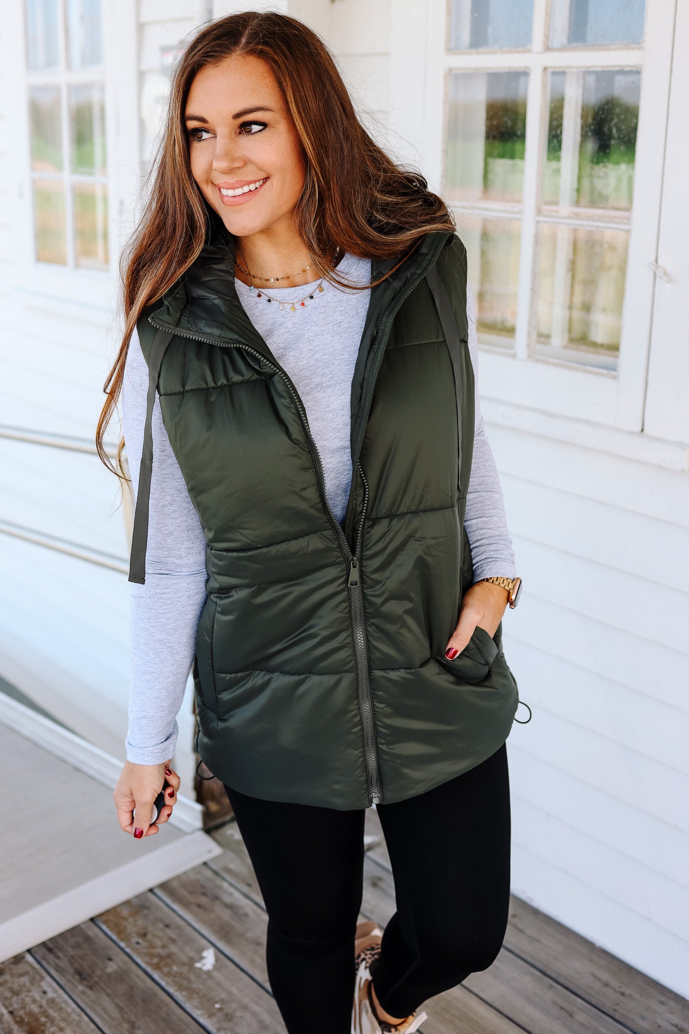 Betrix Longline Padded Vest - Olive