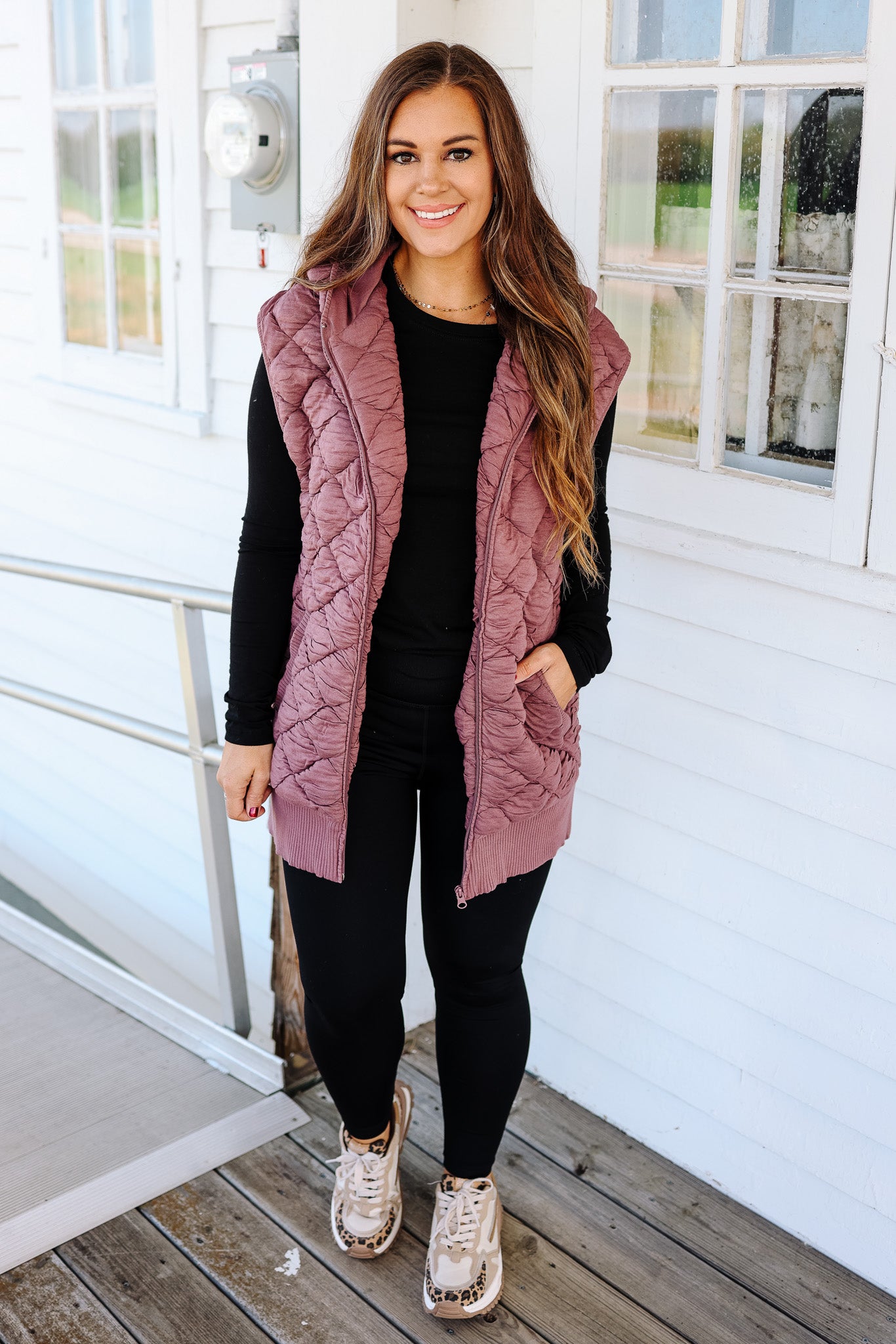 Stella Hooded Quilted Vest - Rose Taupe
