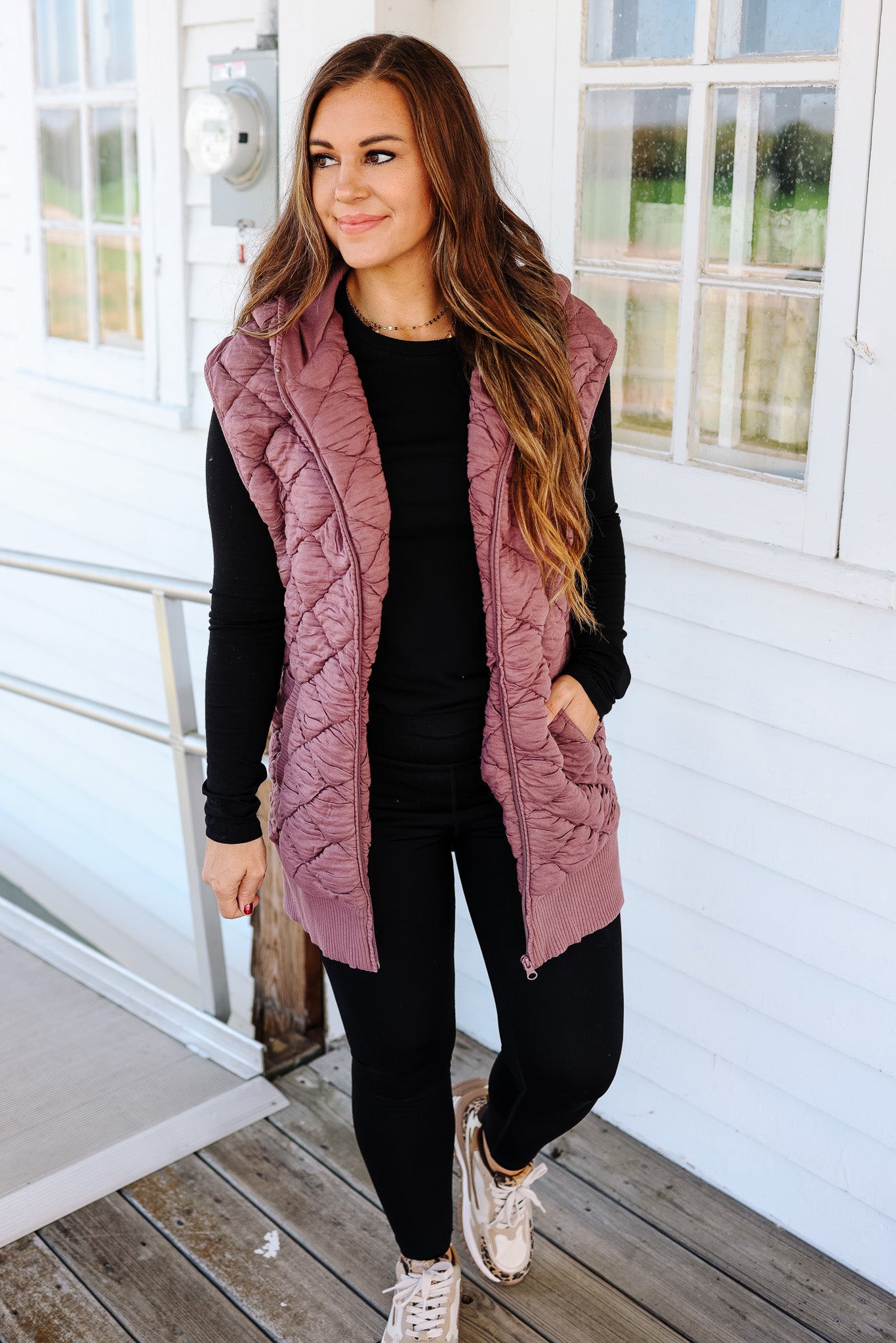 Stella Hooded Quilted Vest - Rose Taupe