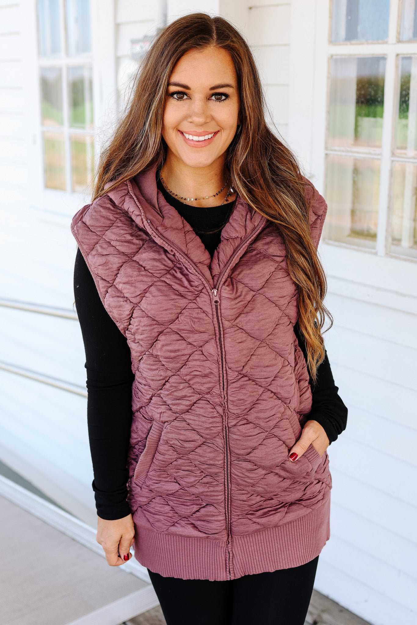 Stella Hooded Quilted Vest - Rose Taupe