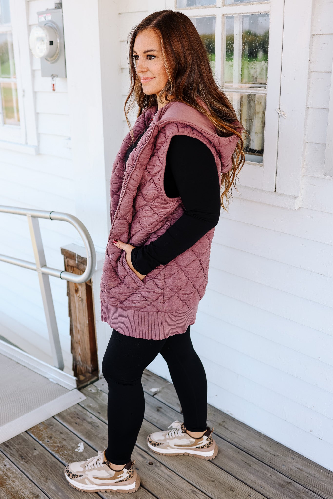 Stella Hooded Quilted Vest - Rose Taupe