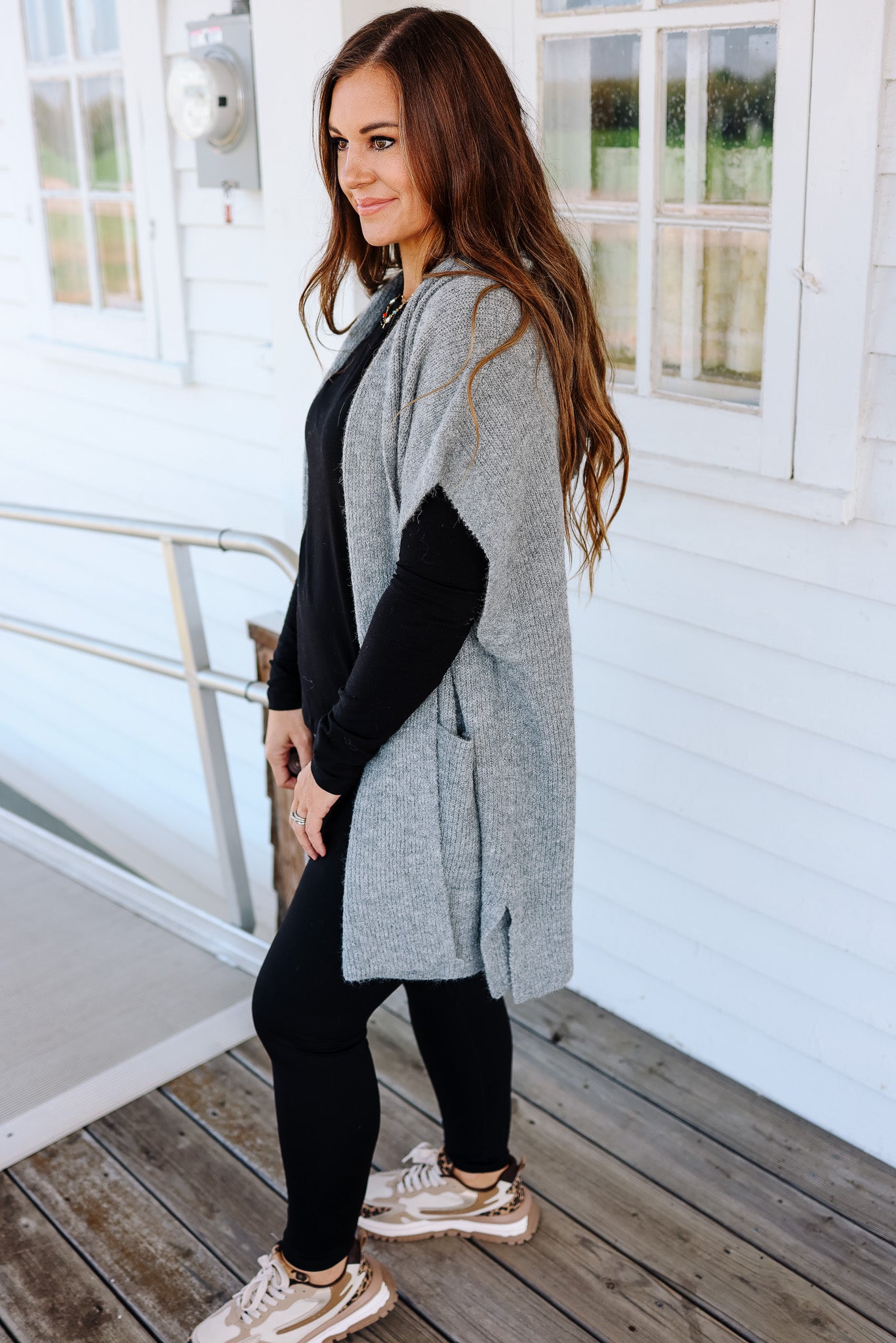 Tara Hooded Sweater Poncho - Grey