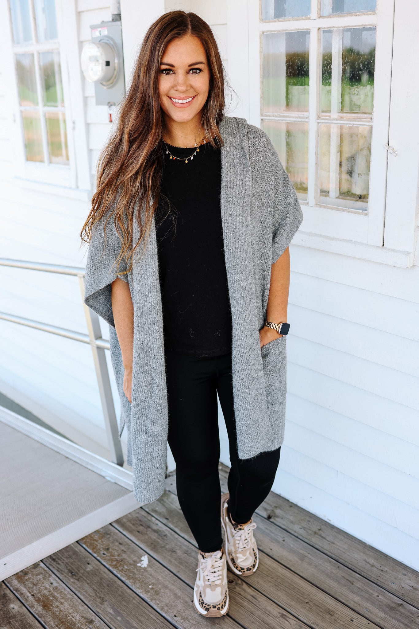 Tara Hooded Sweater Poncho - Grey
