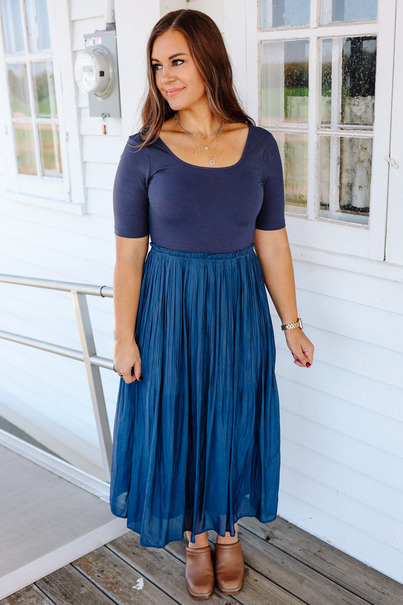 Capri Pleated Dress - Blueberry