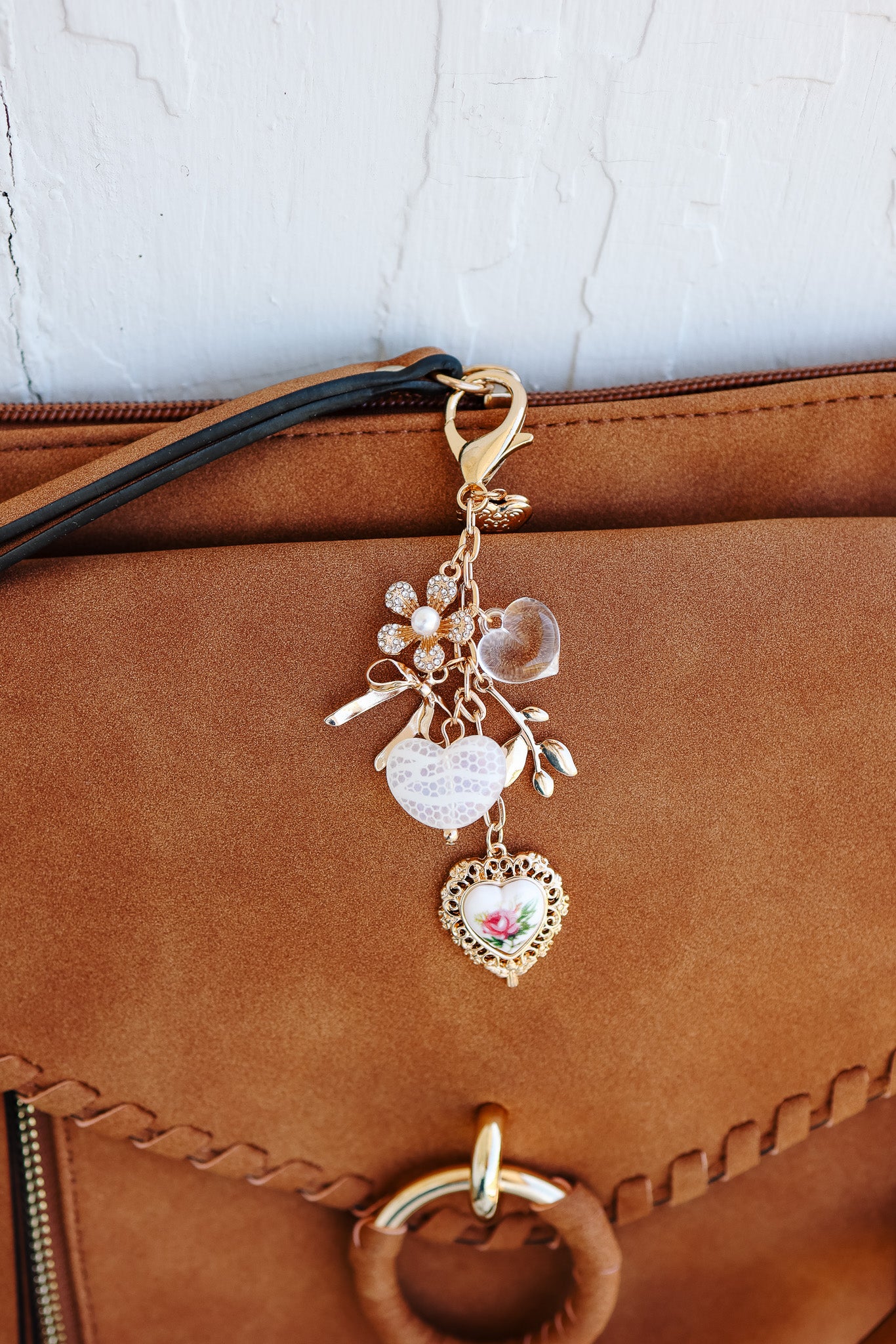 Porcelain Lace Heart Floral Bag Charm