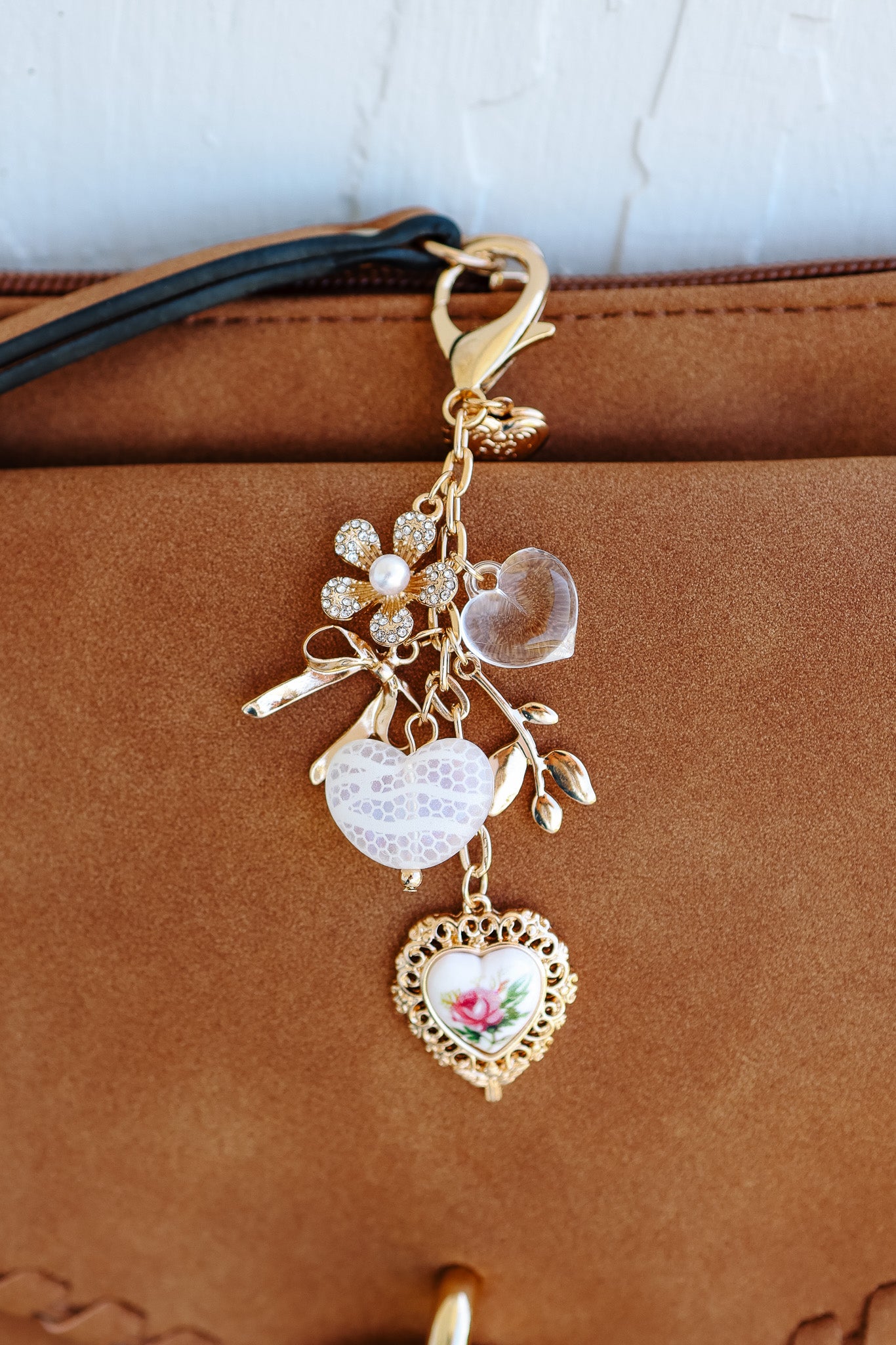 Porcelain Lace Heart Floral Bag Charm