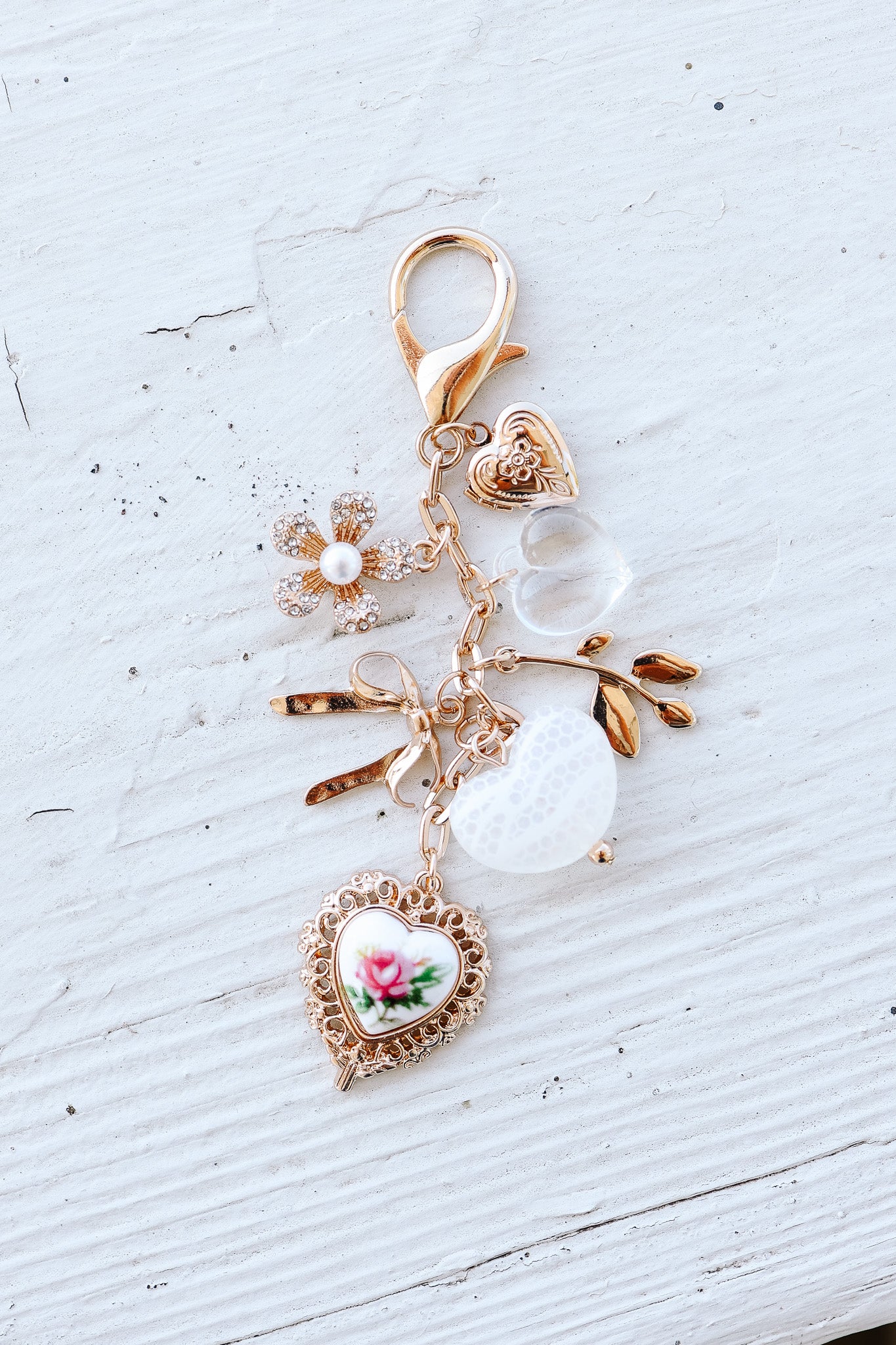 Porcelain Lace Heart Floral Bag Charm