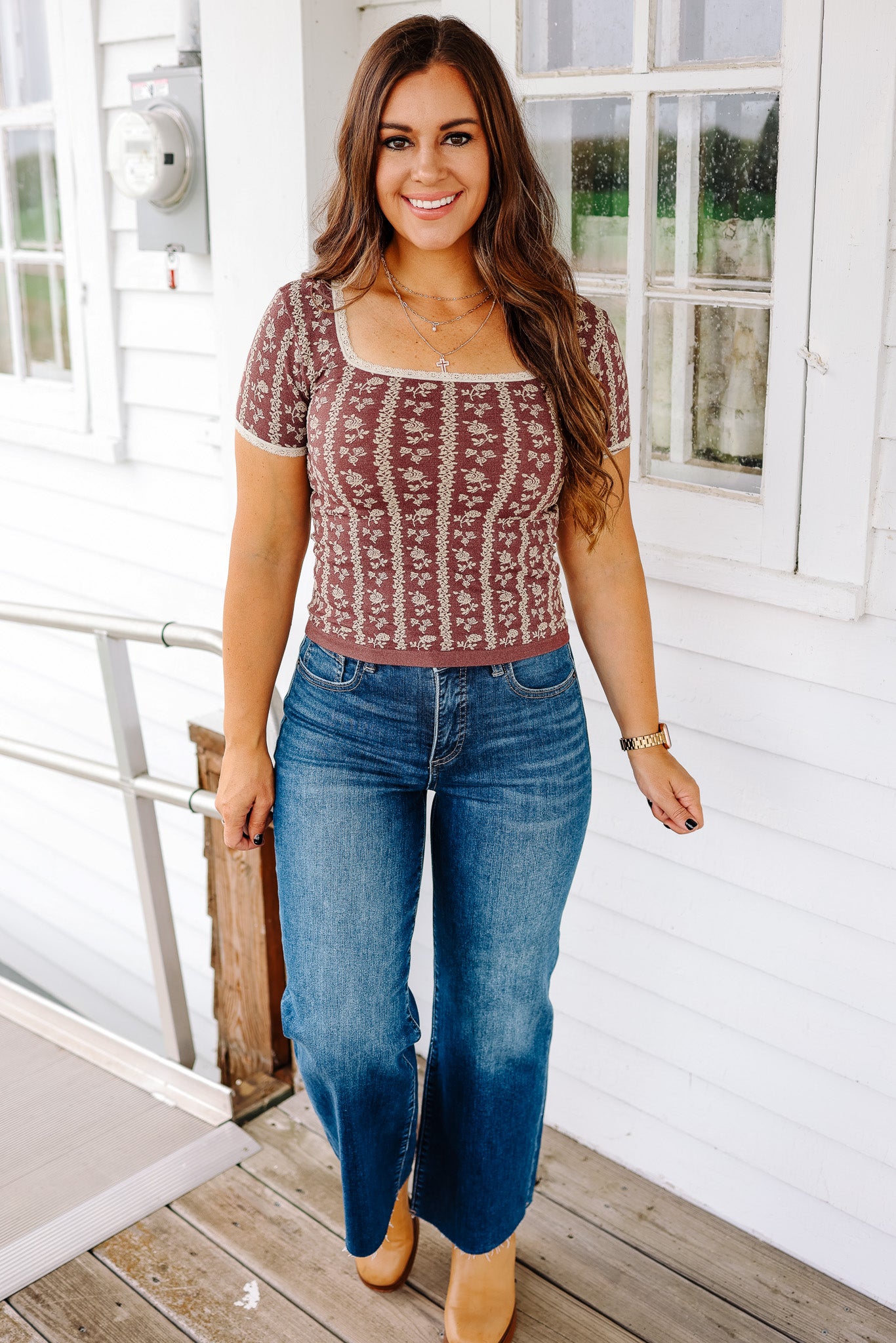 Tatum Lace Trim Floral Top - Eggplant