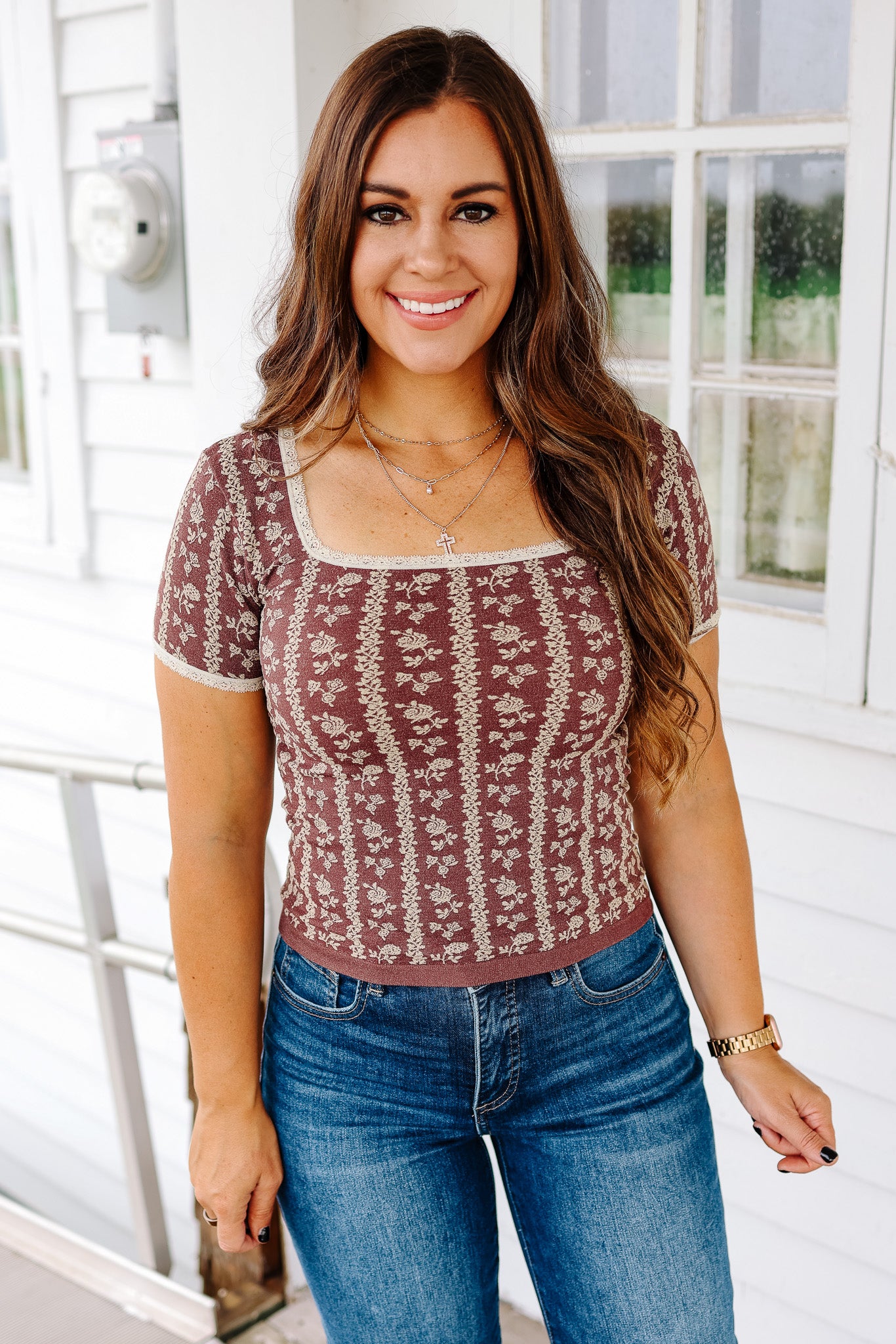 Tatum Lace Trim Floral Top - Eggplant