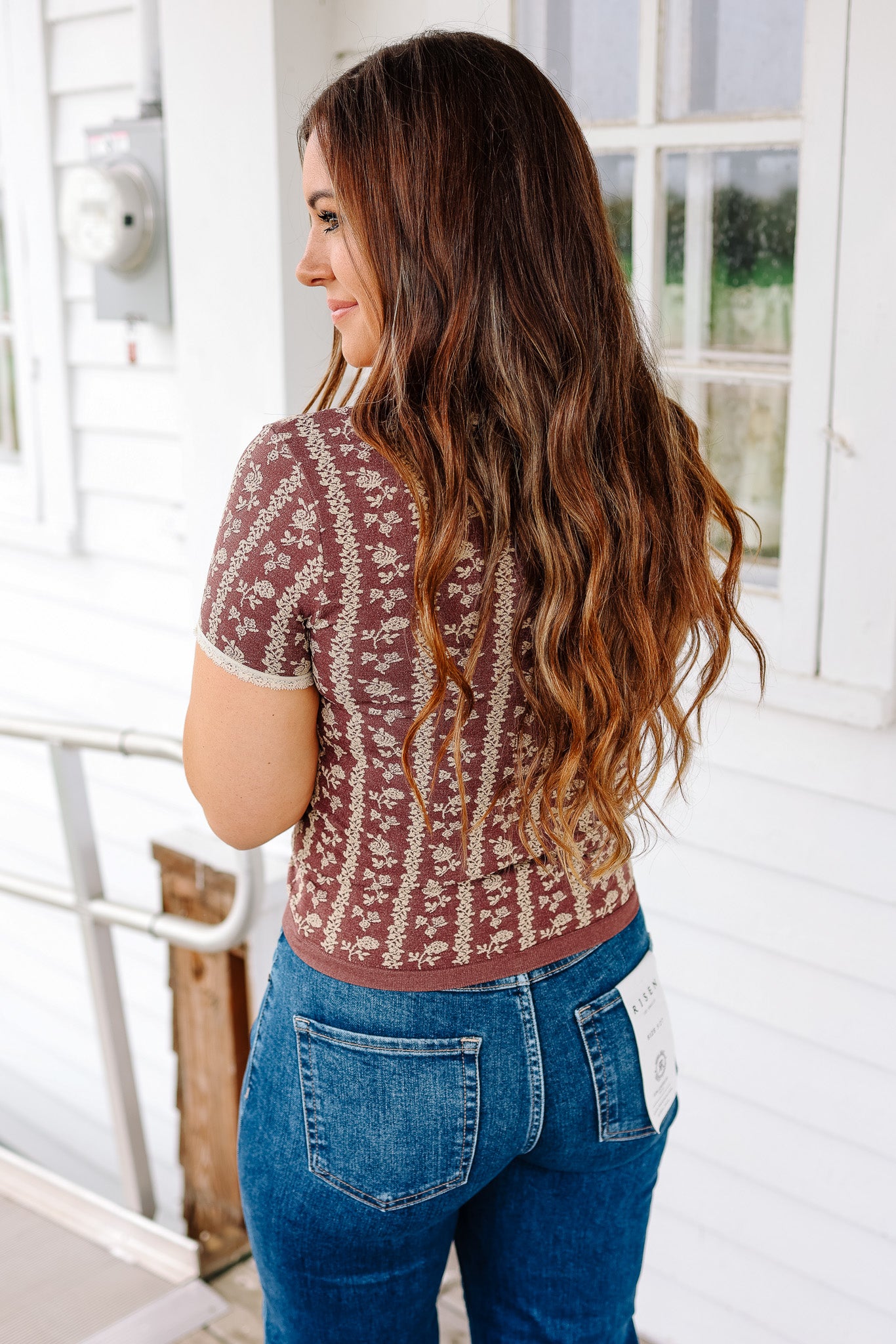 Tatum Lace Trim Floral Top - Eggplant