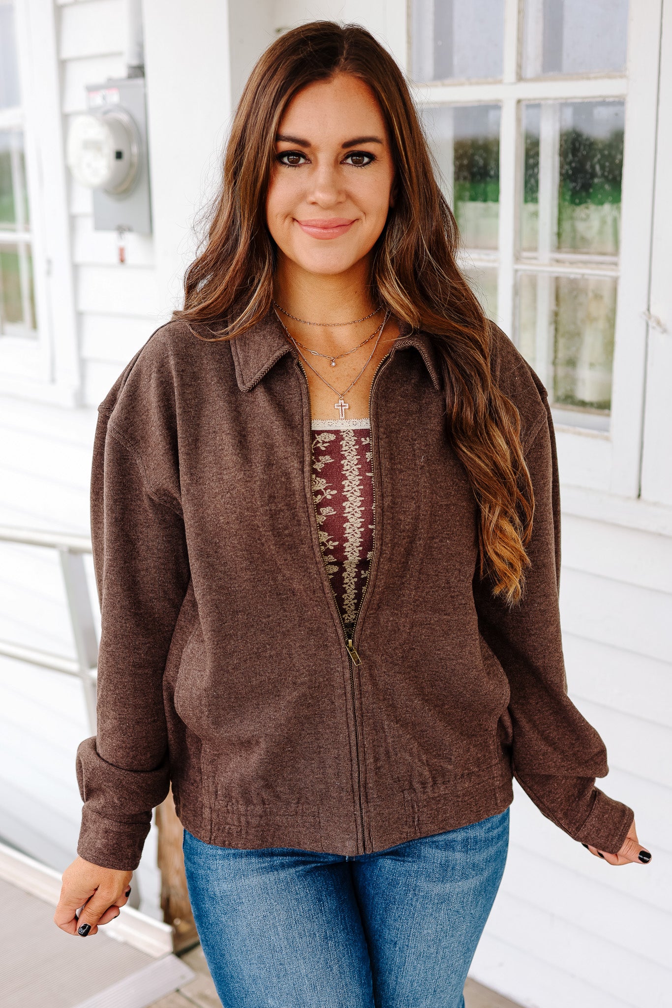Mica Brushed Jersey Zip Jacket - Coffee