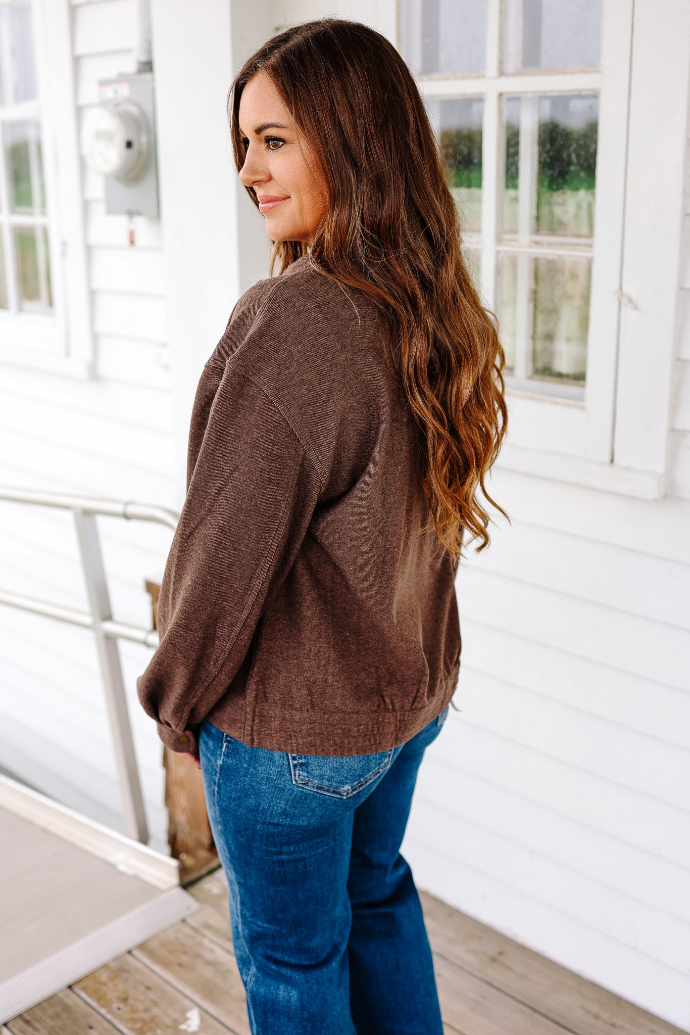 Mica Brushed Jersey Zip Jacket - Coffee