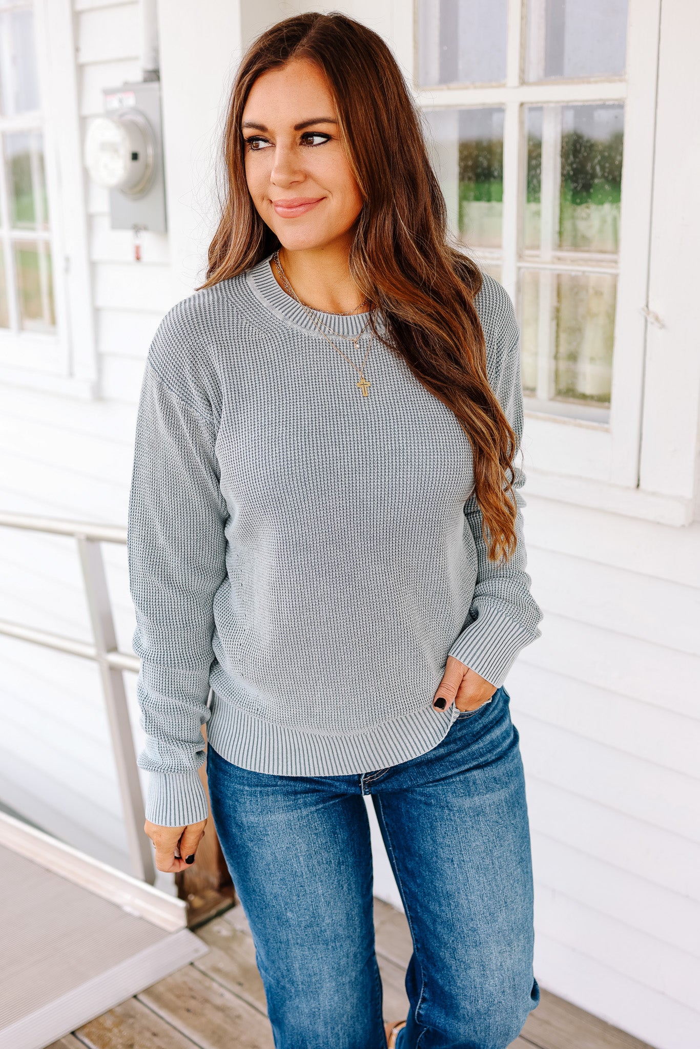 Andra Chunky Knit Sweater - Slate Blue