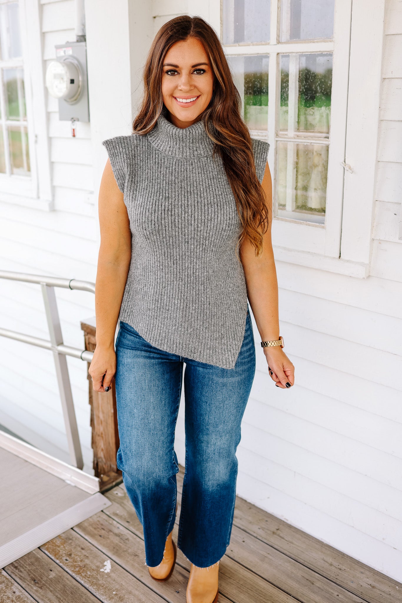 Maia Asymmetrical Sweater Vest - Grey