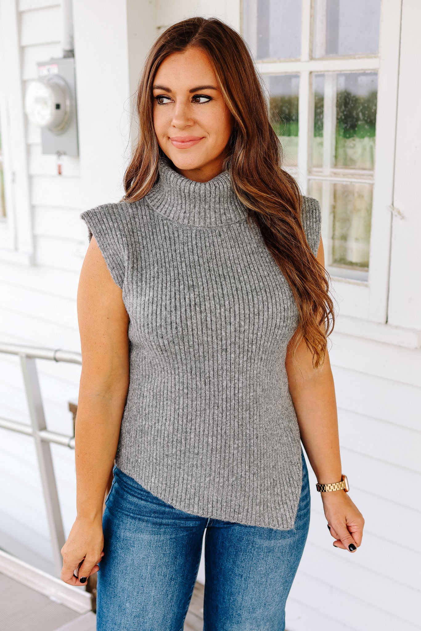 Maia Asymmetrical Sweater Vest - Grey