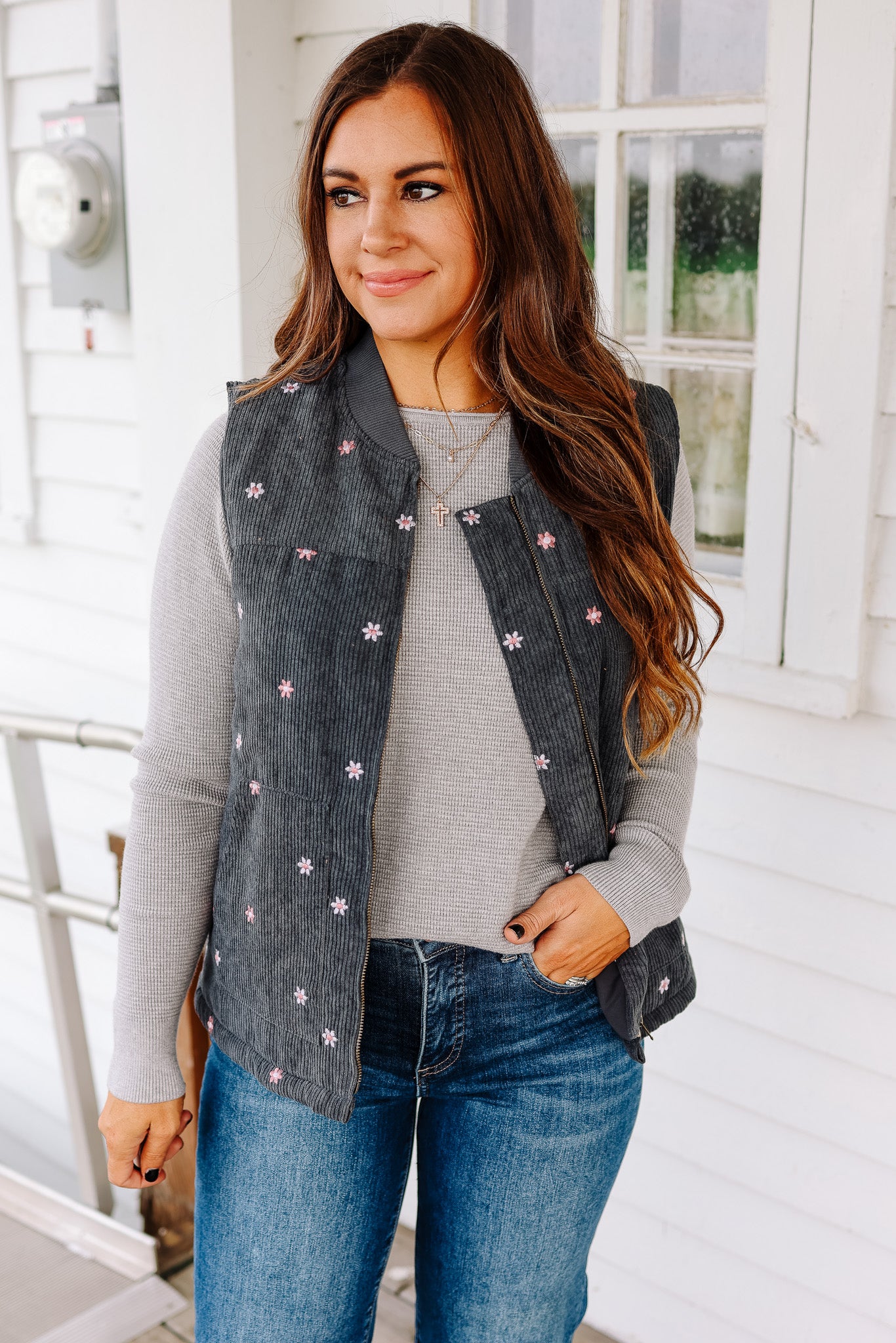 Rowan Embroidered Corduroy Vest - Teal