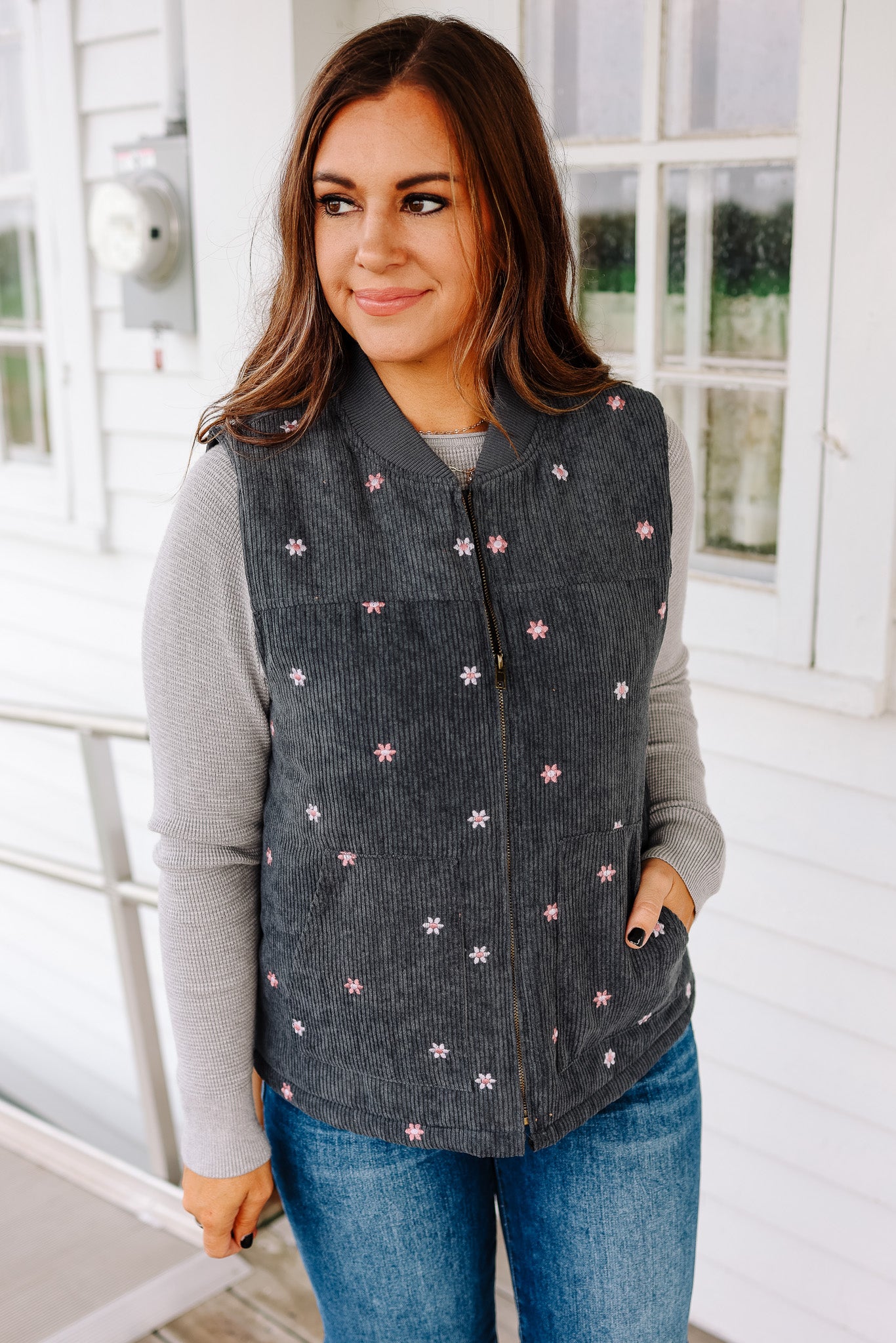 Rowan Embroidered Corduroy Vest - Teal