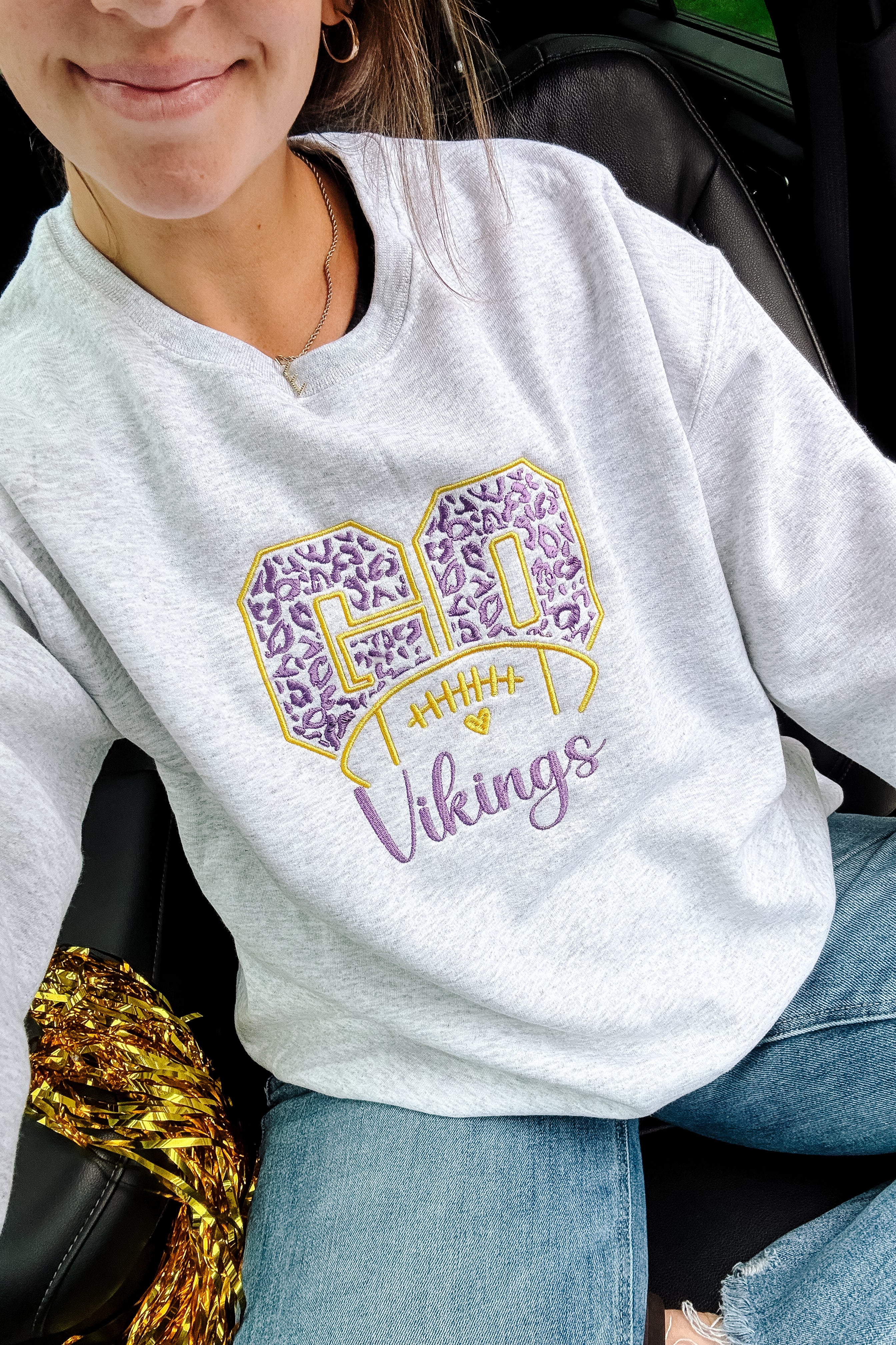 Leopard Go Vikings Embroidered Sweatshirt - Ash Grey
