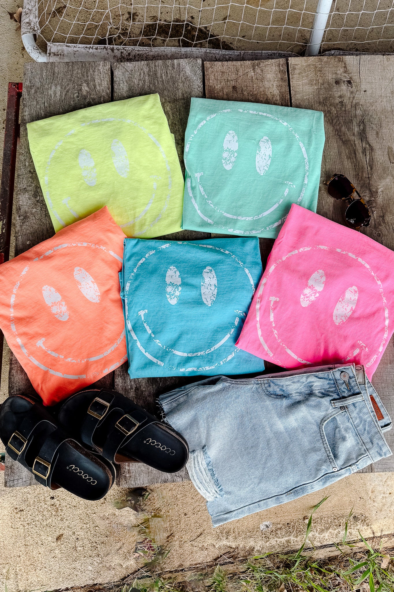 Neon Happy Face Graphic Tee - Multiple Colors
