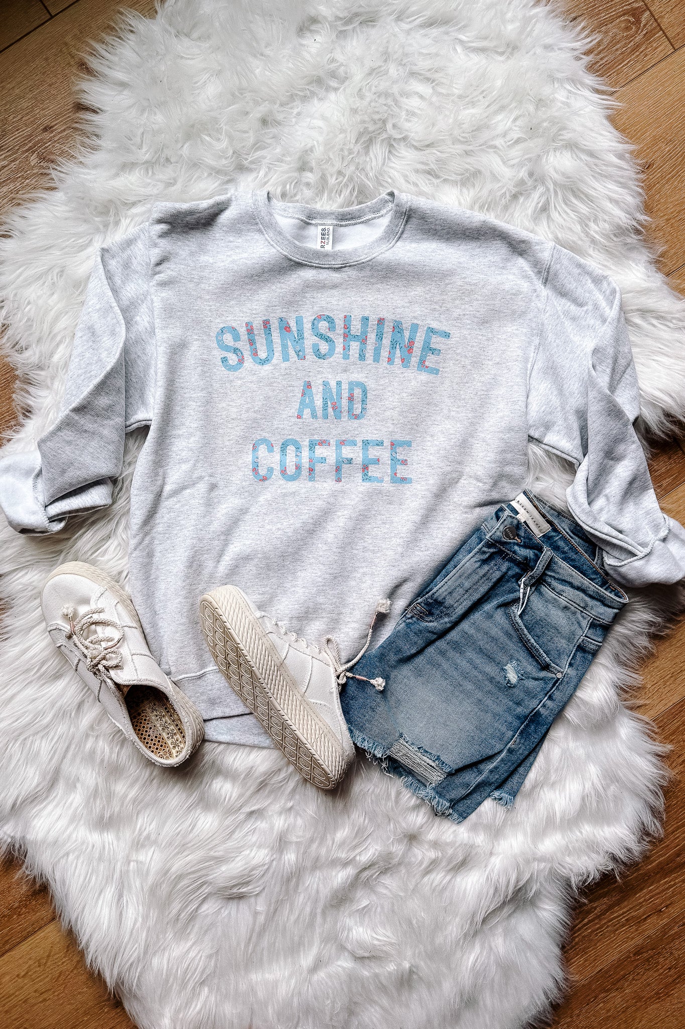 Floral Sunshine & Coffee Crewneck Sweatshirt - Ash Grey