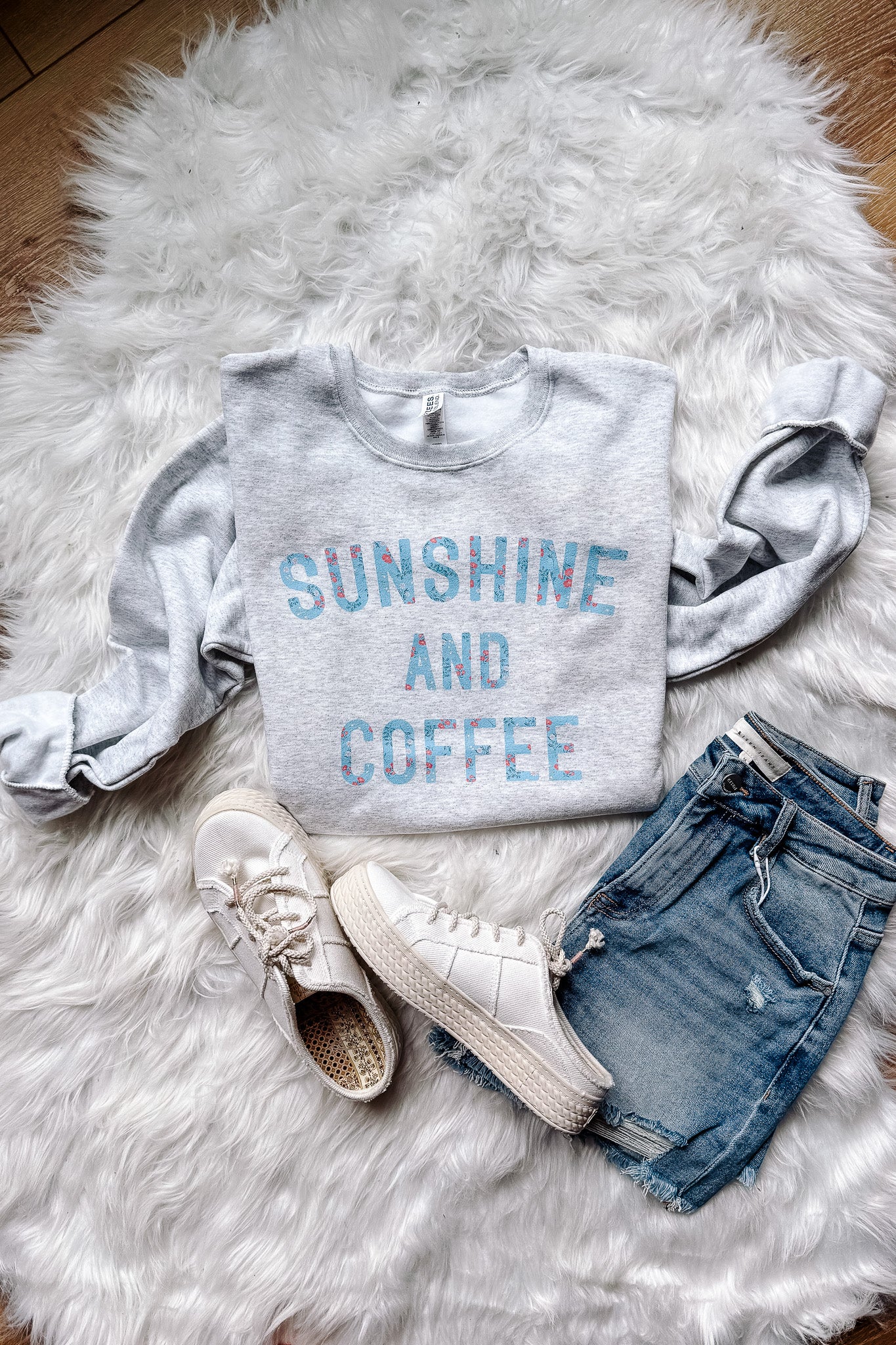 Floral Sunshine & Coffee Crewneck Sweatshirt - Ash Grey